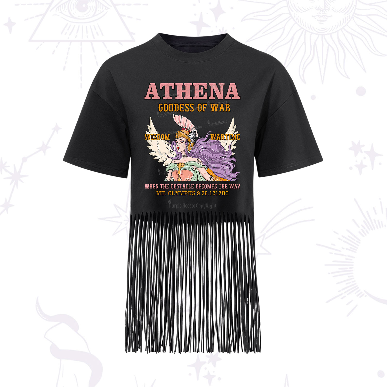 Purplehecate Wise War Goddess Athena Fringe Hem T-Shirt