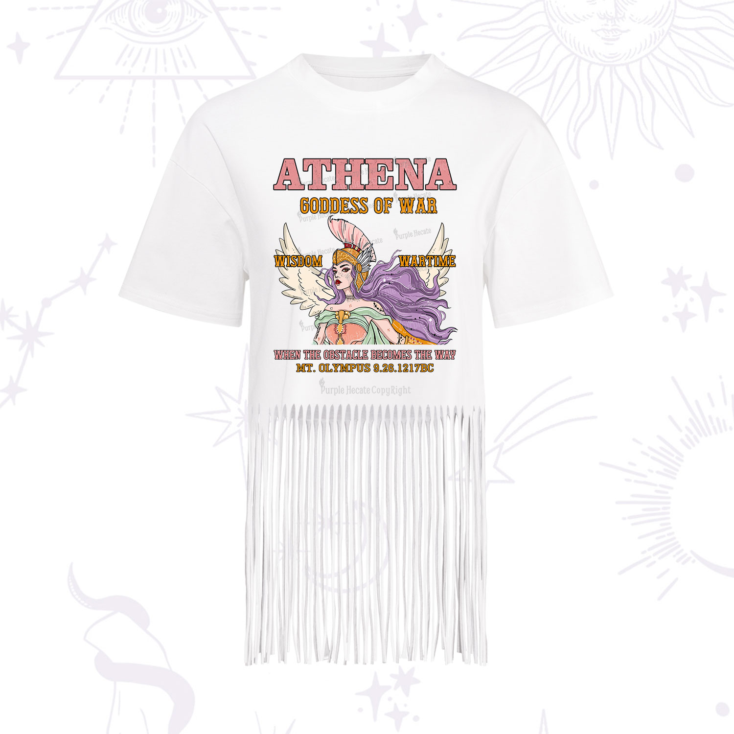 Purplehecate Wise War Goddess Athena Fringe Hem T-Shirt