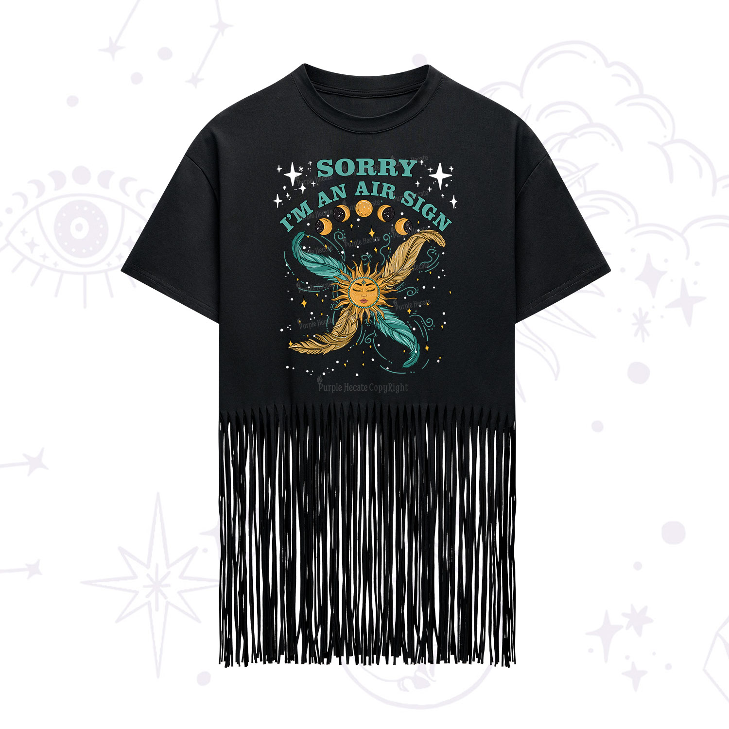 Purplehecate Sorry I'm An Air Sign Fringe Hem T-Shirt