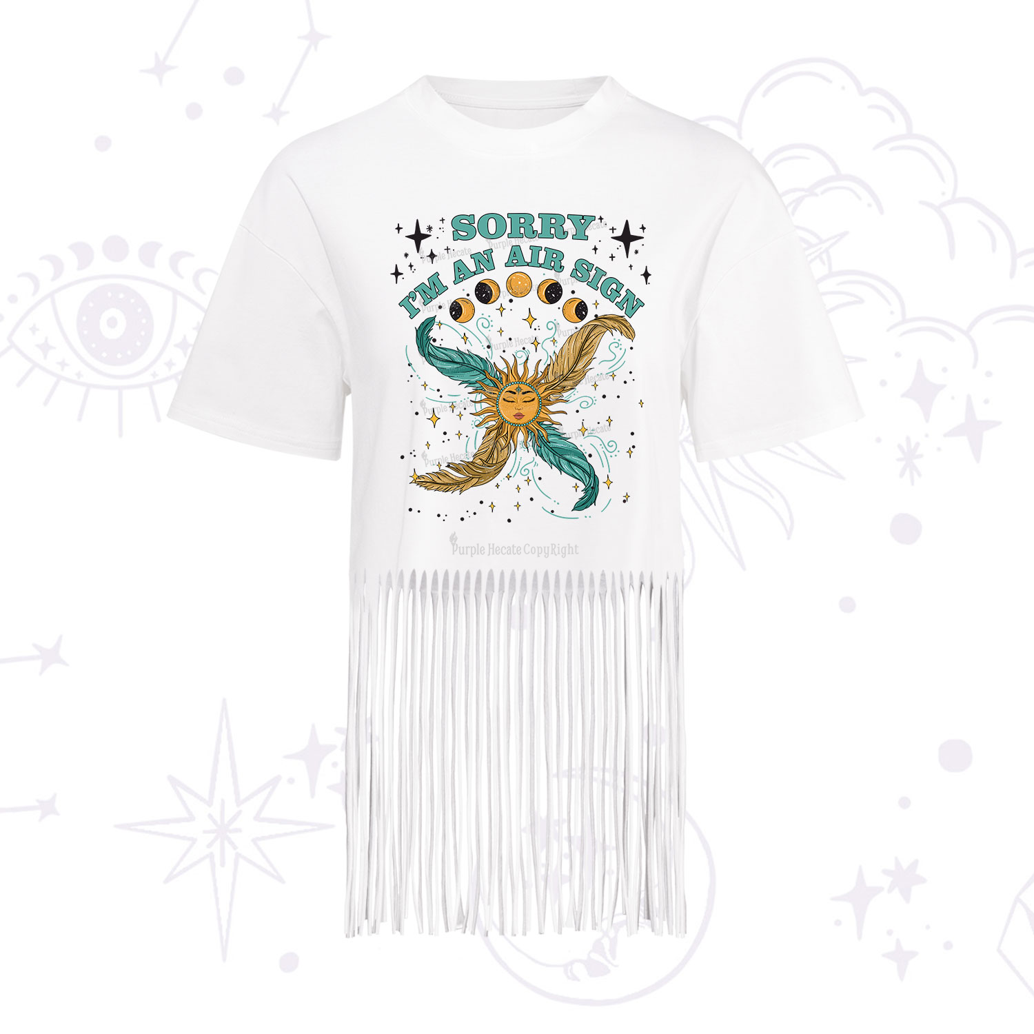Purplehecate Sorry I'm An Air Sign Fringe Hem T-Shirt