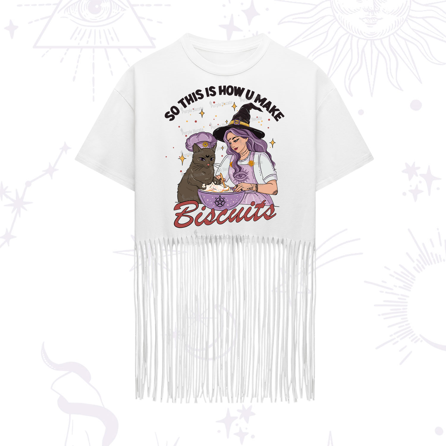 Purplehecate So This Is How You Make Biscuits Fringe Hem T-Shirt