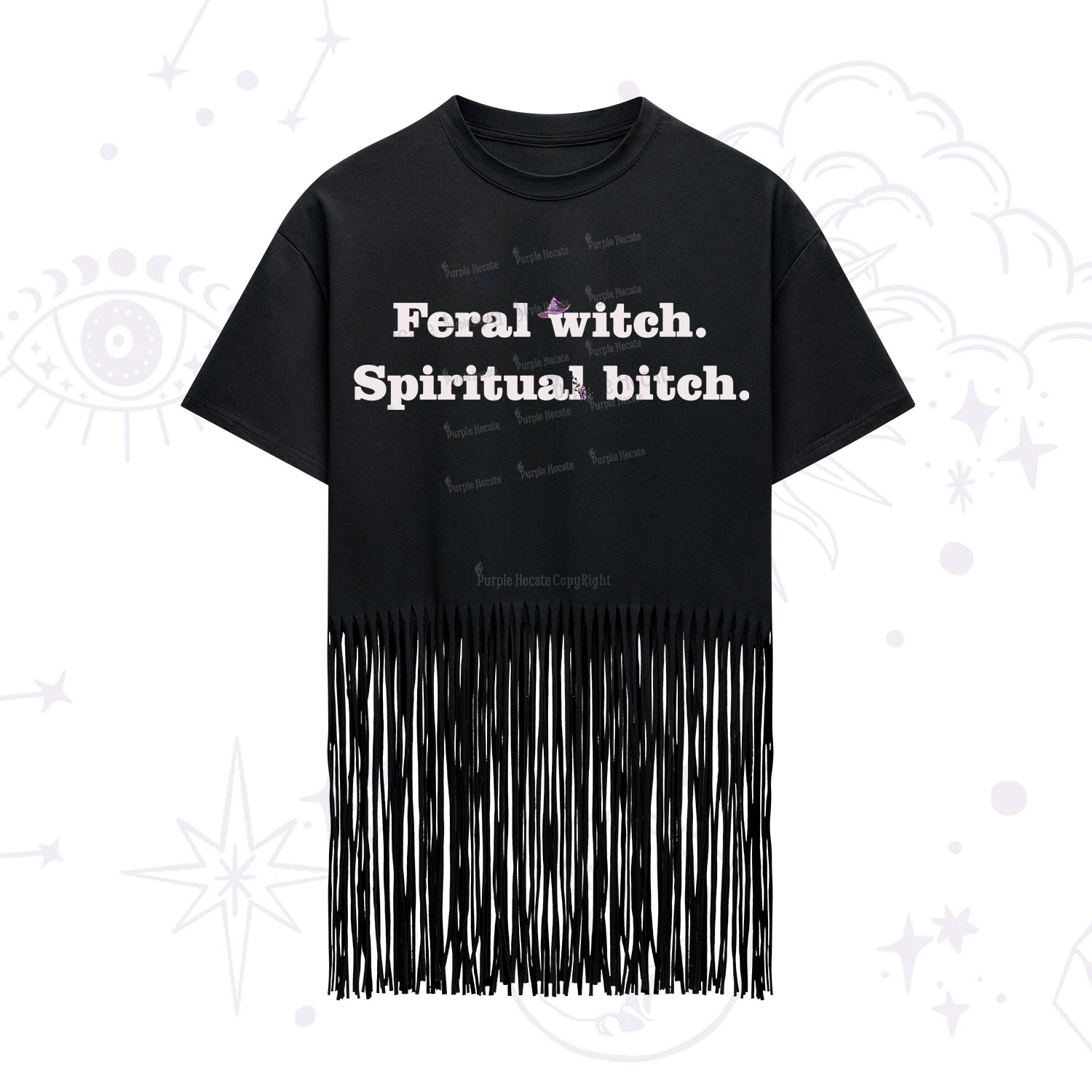Purplehecate Feral Witch Spiritual Bitch Fringe Hem T-Shirt