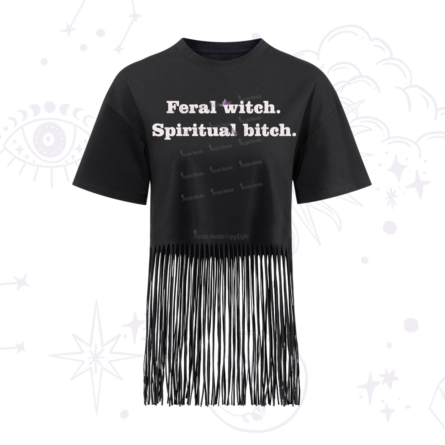 Purplehecate Feral Witch Spiritual Bitch Fringe Hem T-Shirt