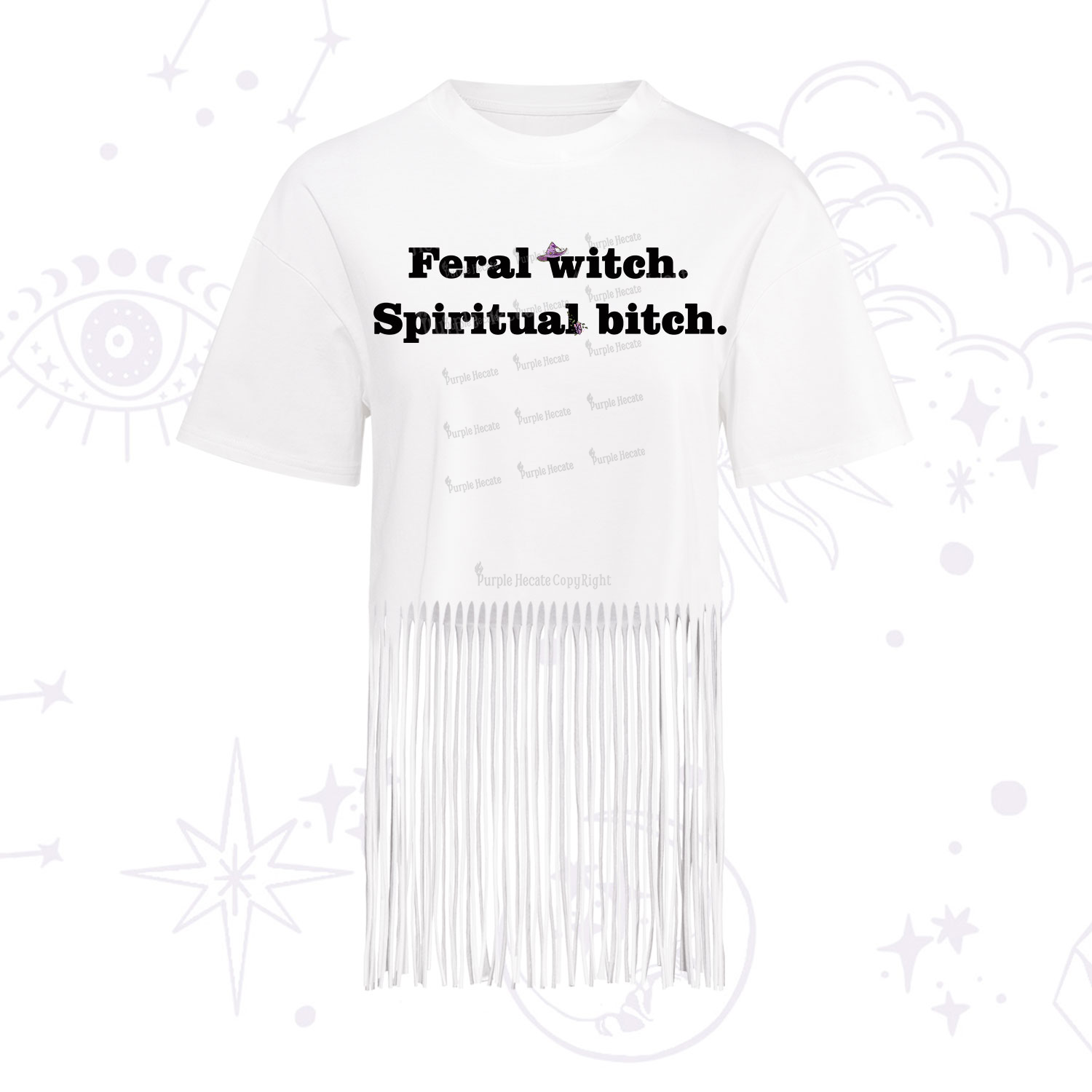 Purplehecate Feral Witch Spiritual Bitch Fringe Hem T-Shirt