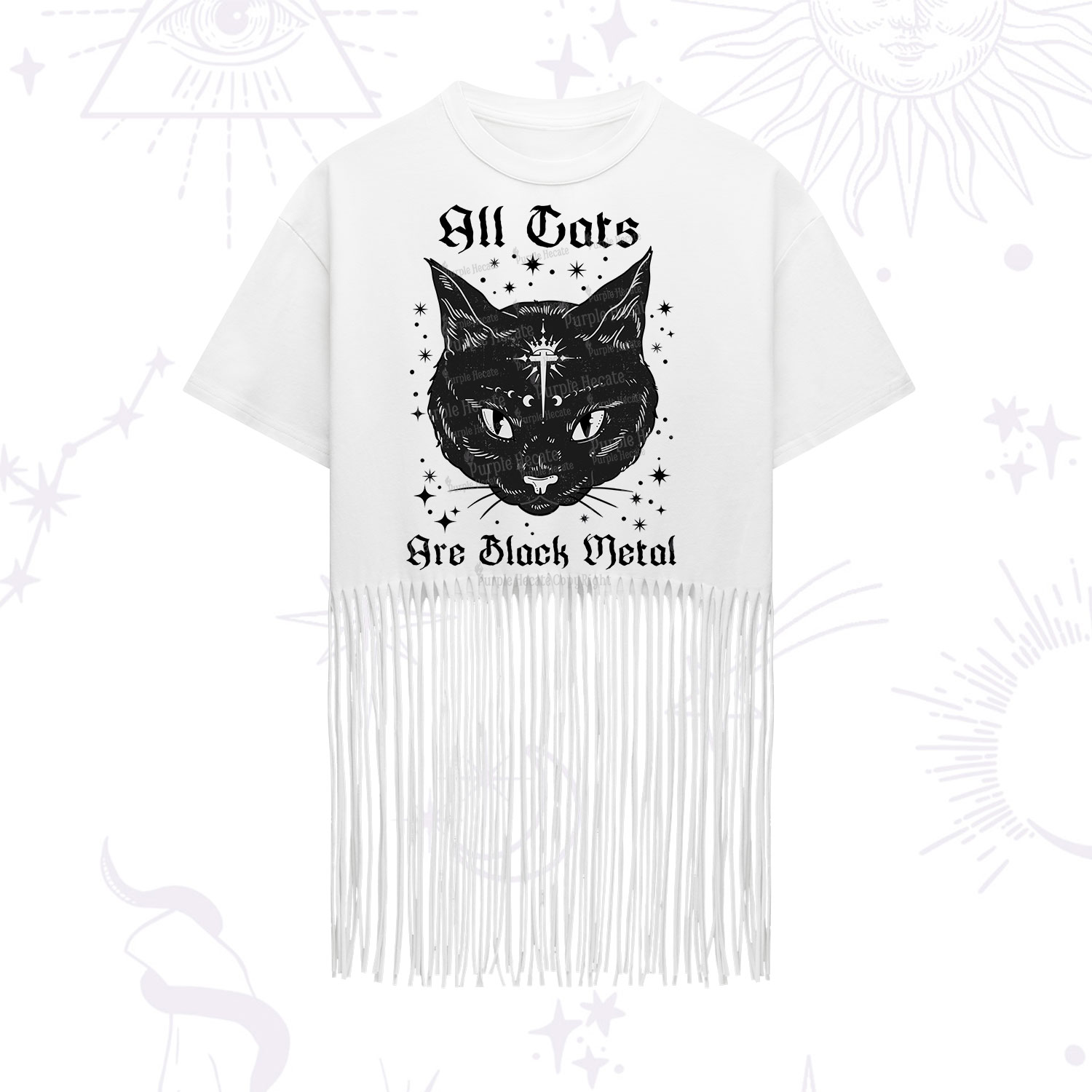 Purplehecate All Cats Are Black Metal Fringe Hem T-Shirt