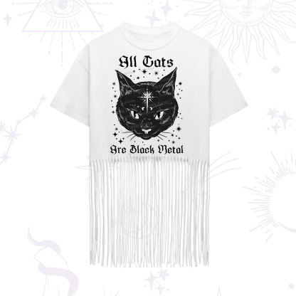 Purplehecate All Cats Are Black Metal Fringe Hem T-Shirt