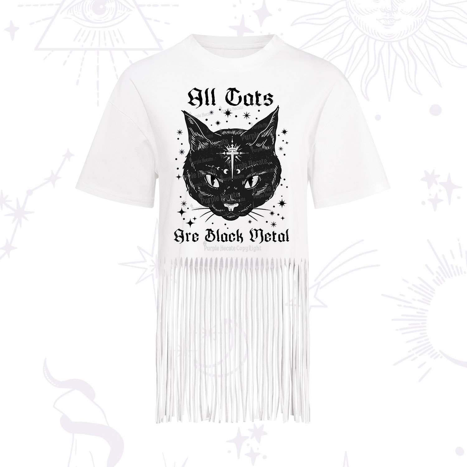 Purplehecate All Cats Are Black Metal Fringe Hem T-Shirt