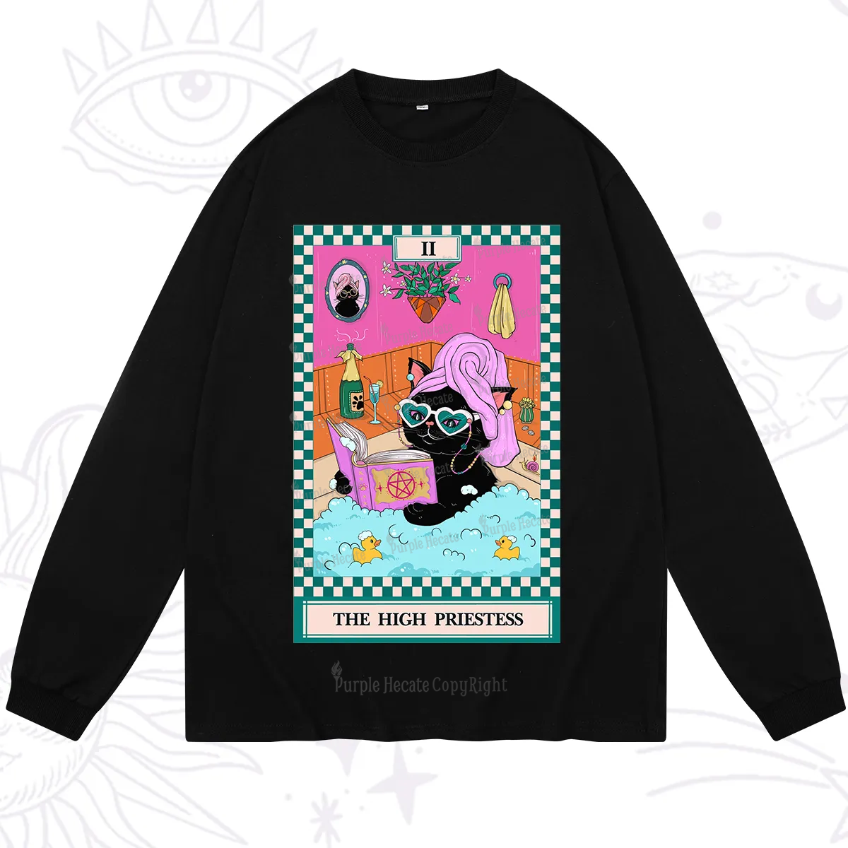 Purplehecate The Cat High Priestess's Bubble Time Tarot Long Sleeve T-Shirt