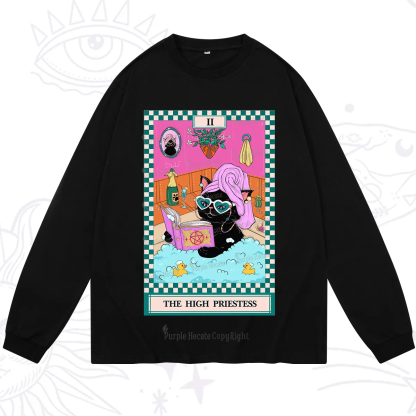 Purplehecate The Cat High Priestess's Bubble Time Tarot Long Sleeve T-Shirt