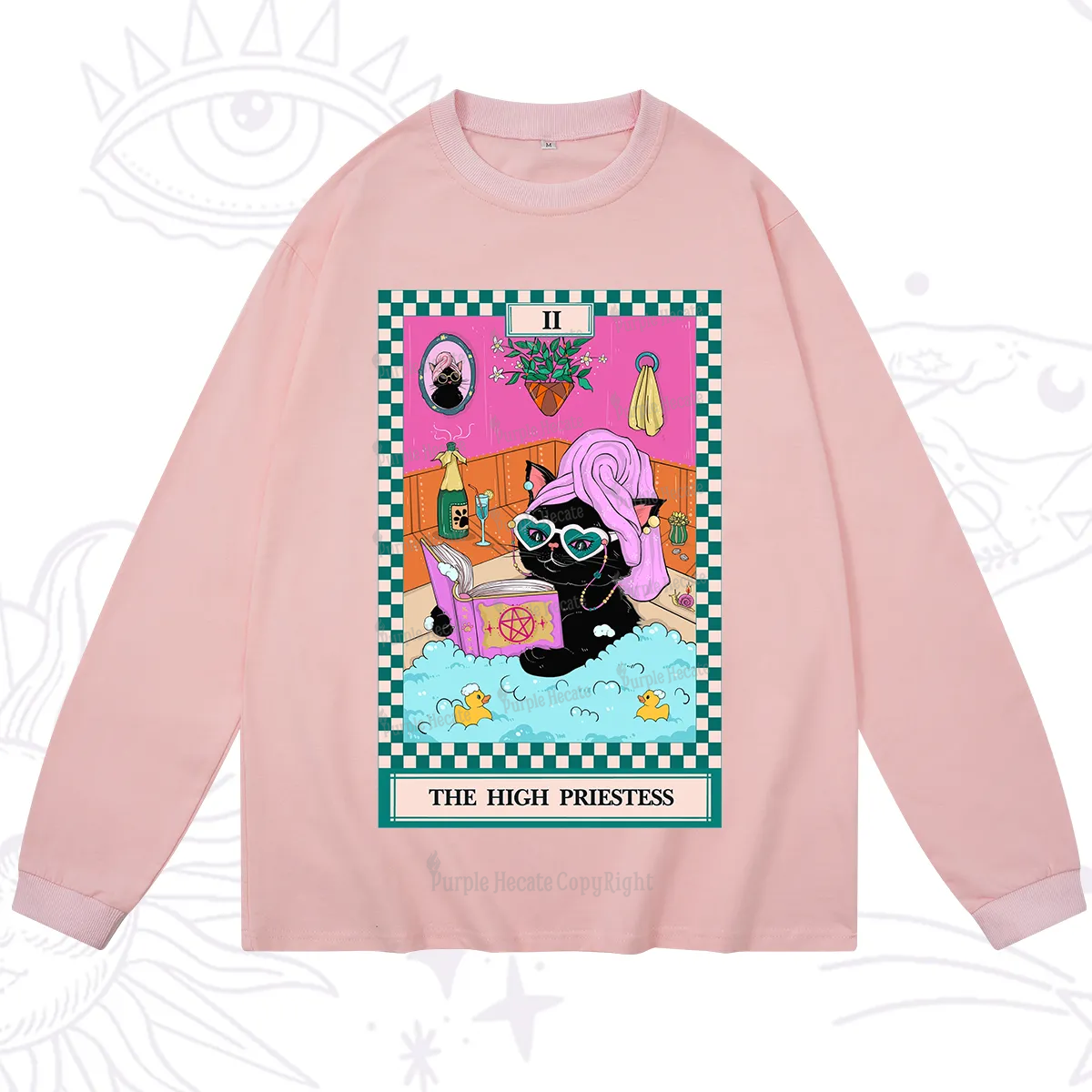 Purplehecate The Cat High Priestess's Bubble Time Tarot Long Sleeve T-Shirt