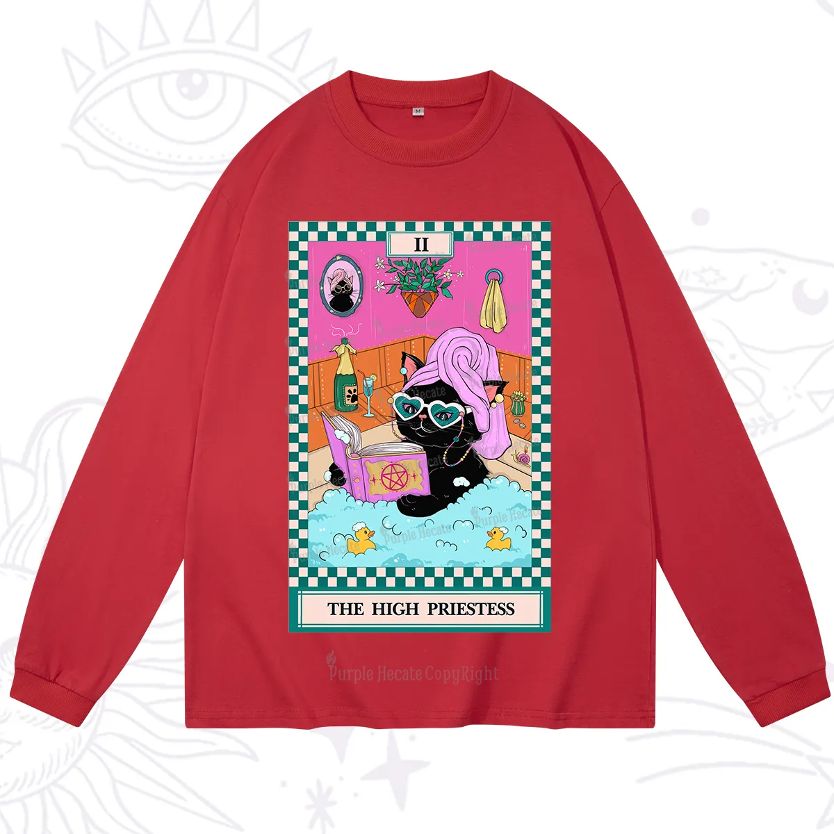 Purplehecate The Cat High Priestess's Bubble Time Tarot Long Sleeve T-Shirt