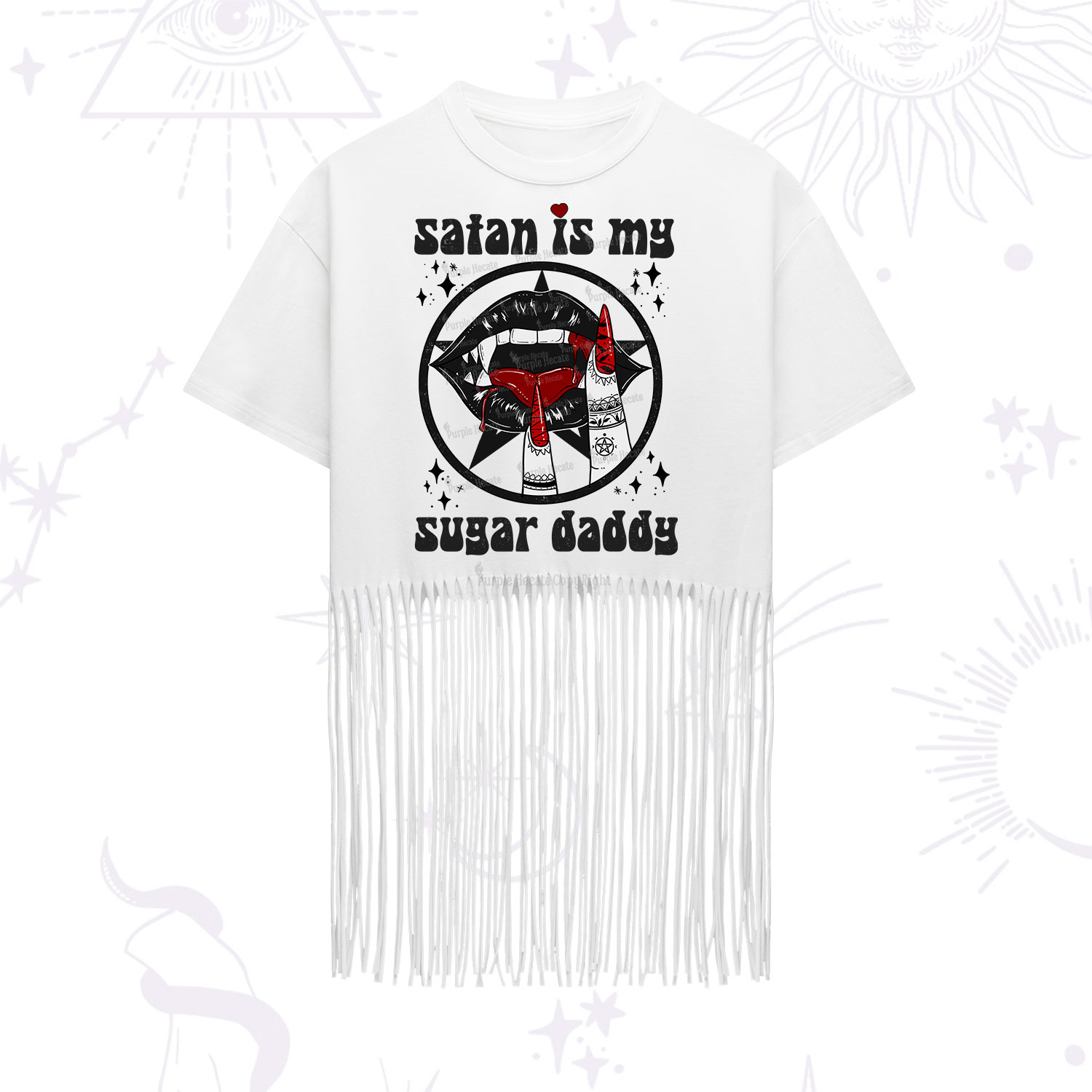 Purplehecate Satan Is My Sugar Daddy Fringe Hem T-Shirt