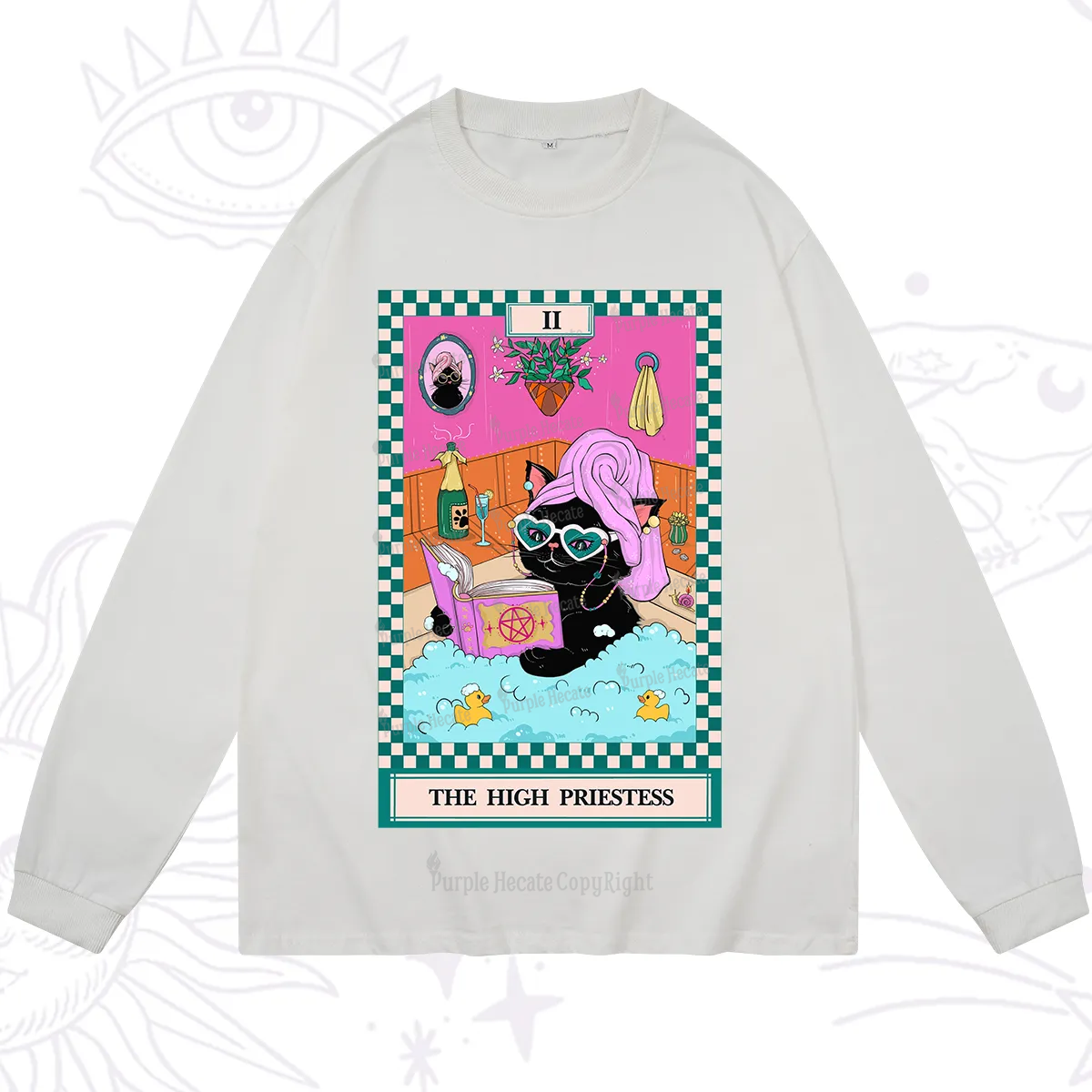 Purplehecate The Cat High Priestess's Bubble Time Tarot Long Sleeve T-Shirt