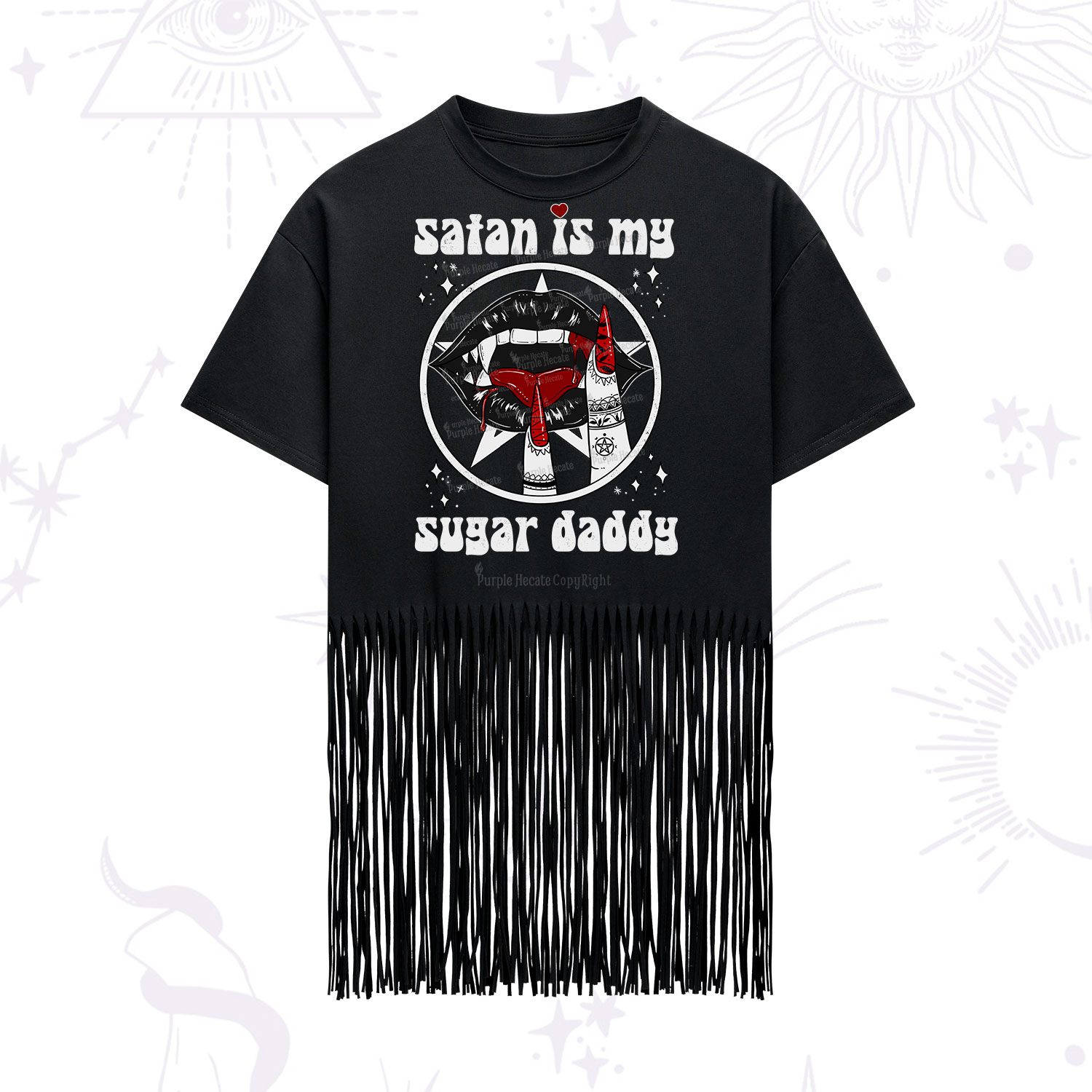Purplehecate Satan Is My Sugar Daddy Fringe Hem T-Shirt