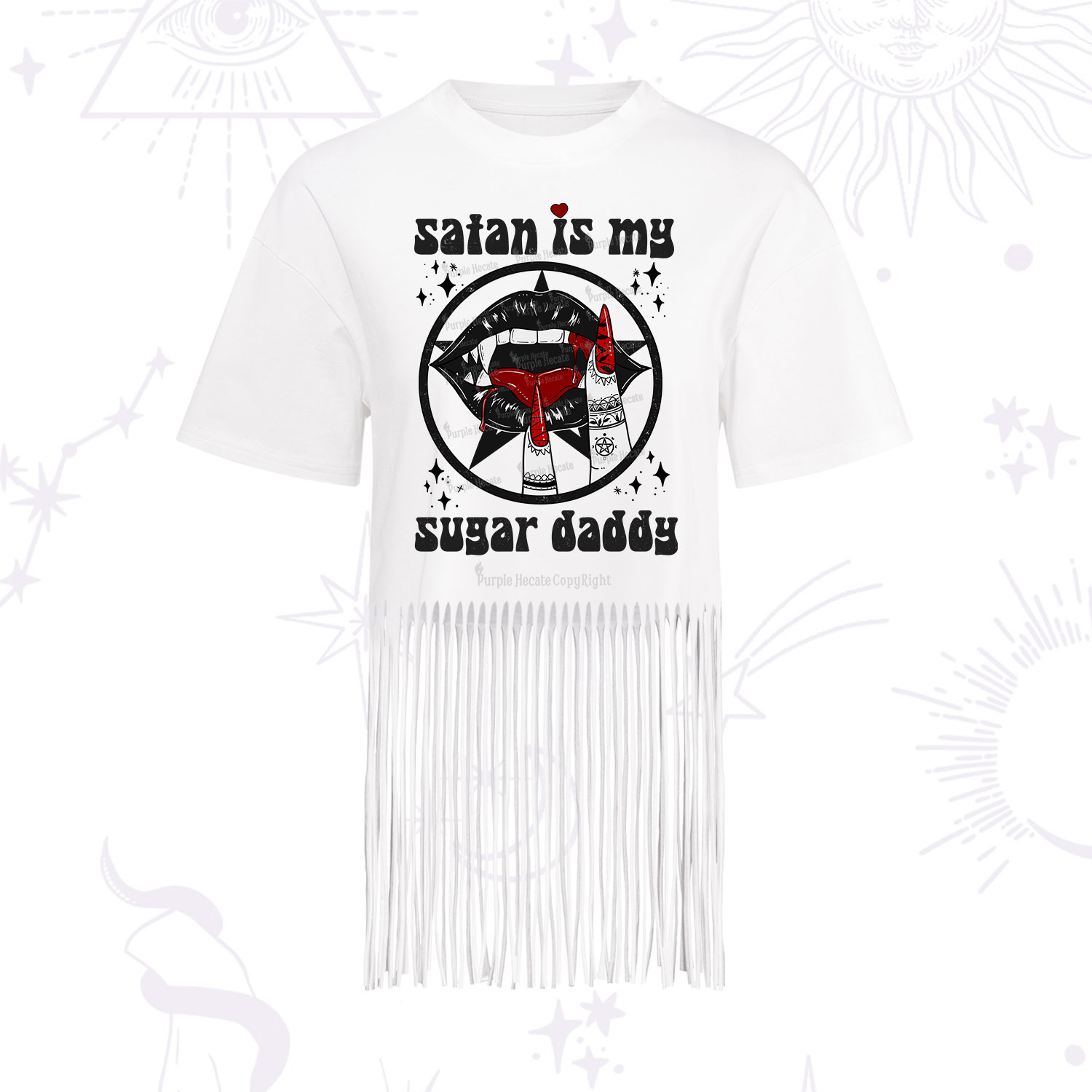 Purplehecate Satan Is My Sugar Daddy Fringe Hem T-Shirt
