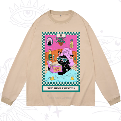 Purplehecate The Cat High Priestess's Bubble Time Tarot Long Sleeve T-Shirt