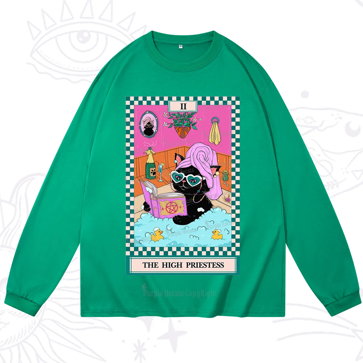 Purplehecate The Cat High Priestess's Bubble Time Tarot Long Sleeve T-Shirt