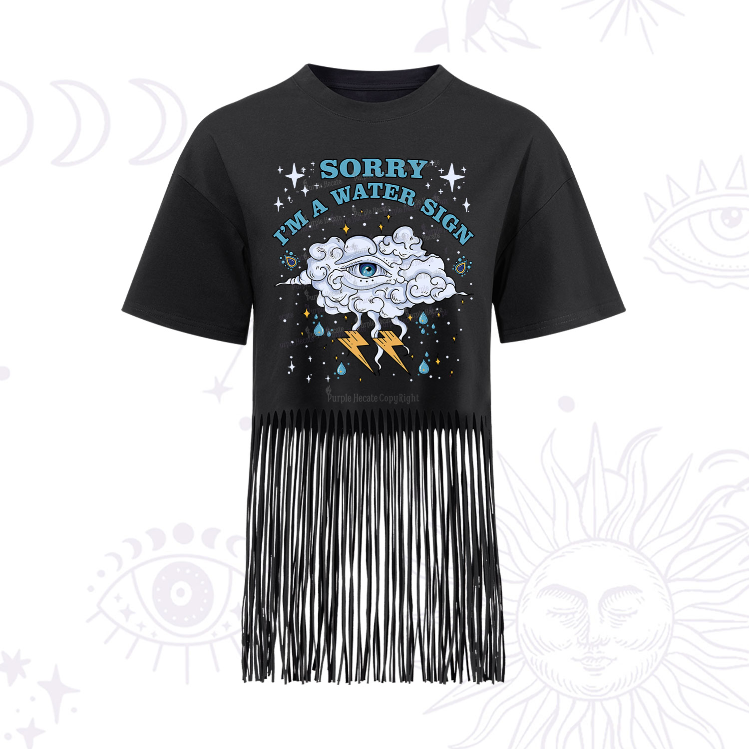 Purplehecate Sorry I'm A Water Sign Fringe Hem T-Shirt