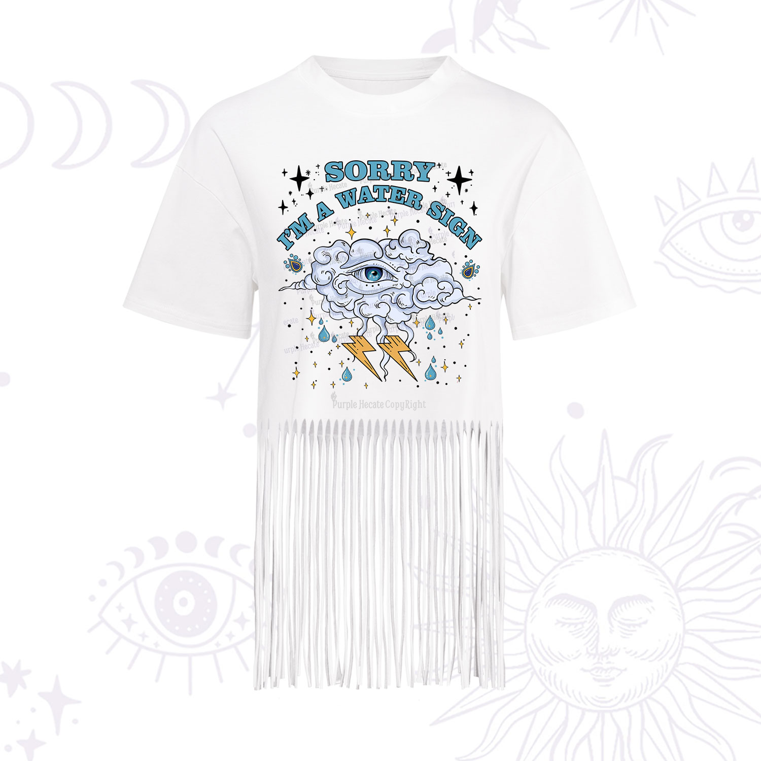 Purplehecate Sorry I'm A Water Sign Fringe Hem T-Shirt