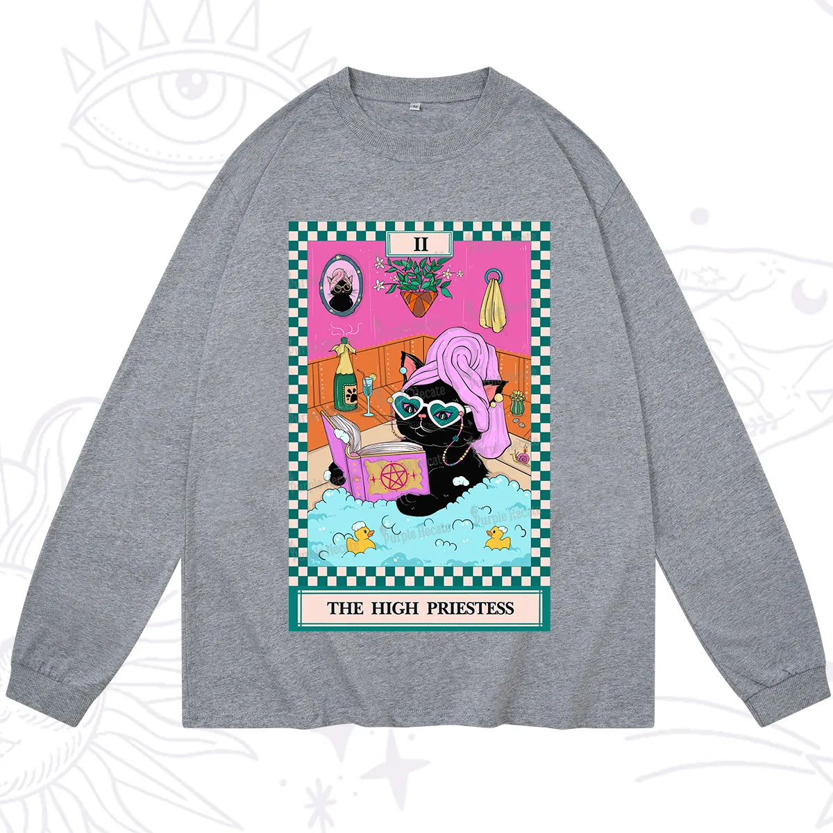 Purplehecate The Cat High Priestess's Bubble Time Tarot Long Sleeve T-Shirt