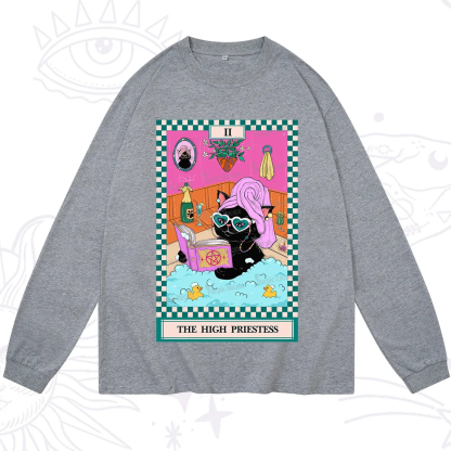 Purplehecate The Cat High Priestess's Bubble Time Tarot Long Sleeve T-Shirt