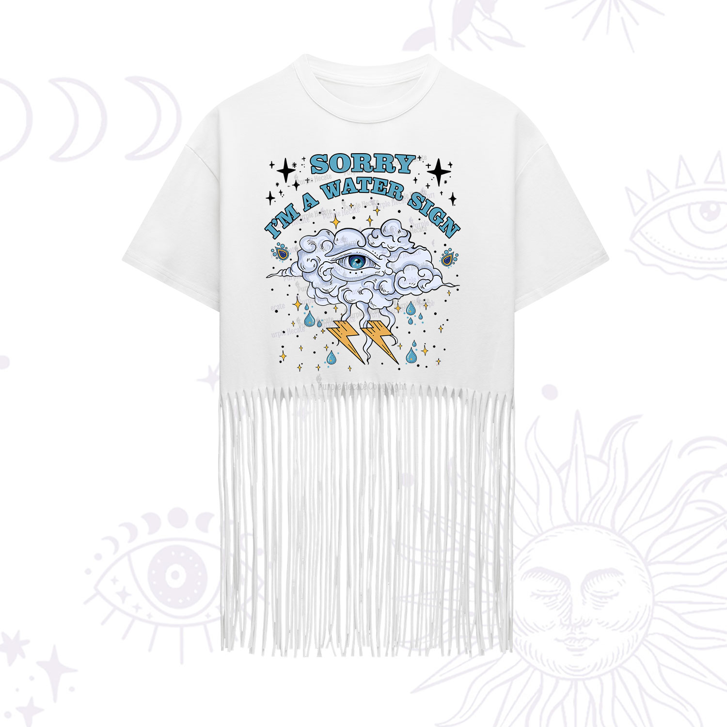 Purplehecate Sorry I'm A Water Sign Fringe Hem T-Shirt