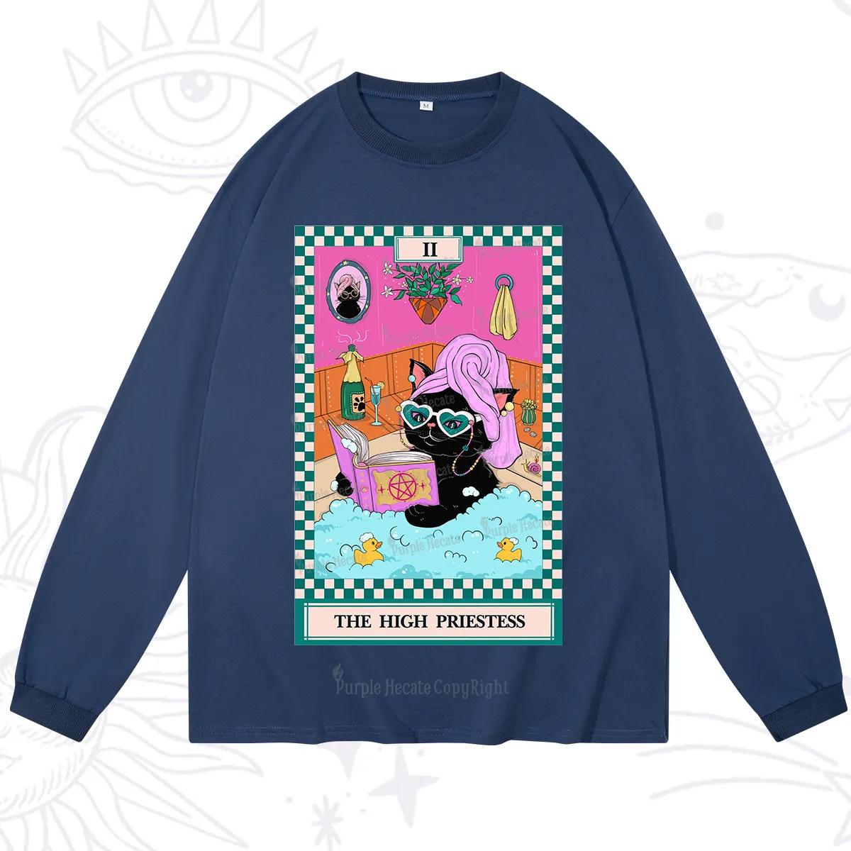 Purplehecate The Cat High Priestess's Bubble Time Tarot Long Sleeve T-Shirt