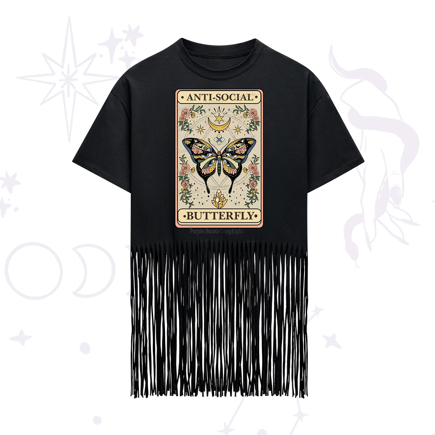 Purplehecate The Anti Social Nutterfly Oracle Card Fringe Hem T-Shirt