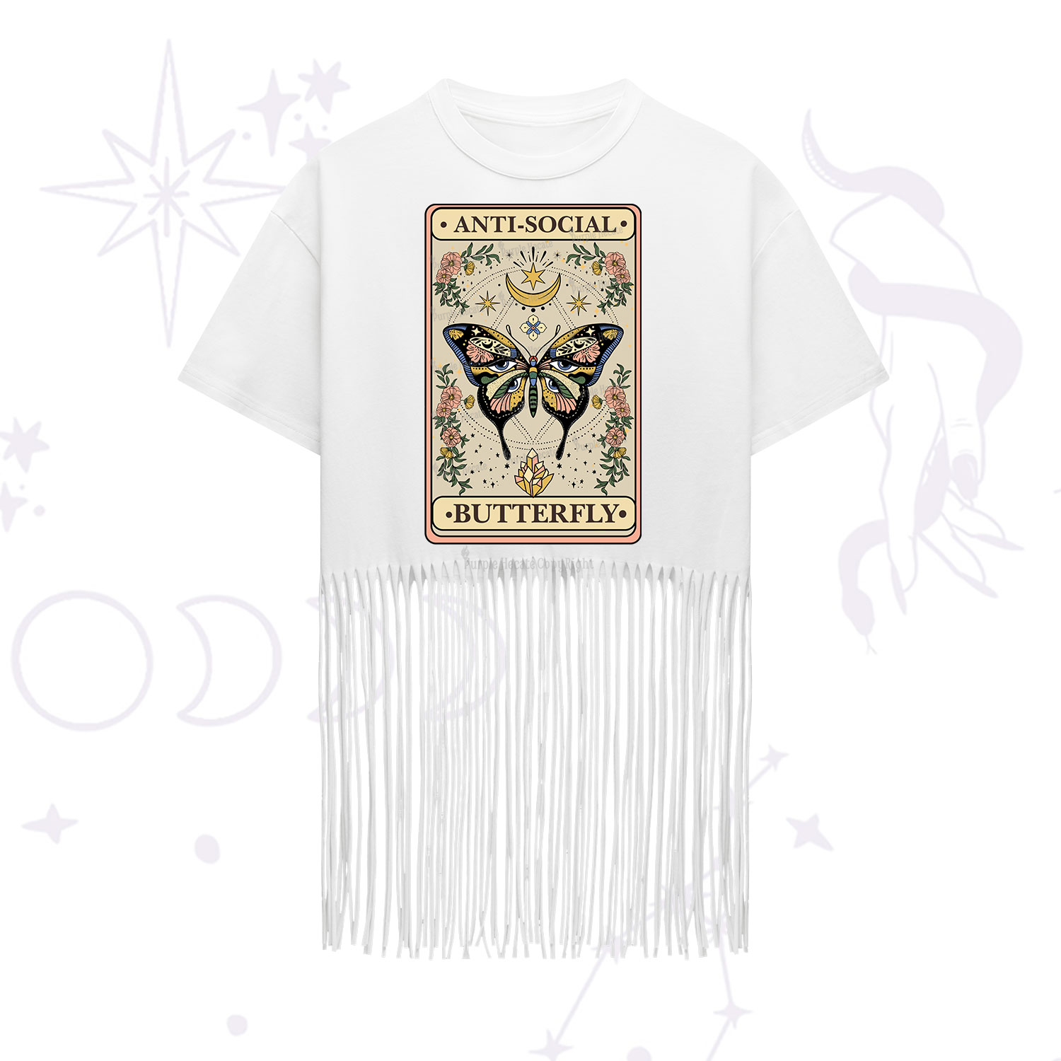 Purplehecate The Anti Social Nutterfly Oracle Card Fringe Hem T-Shirt