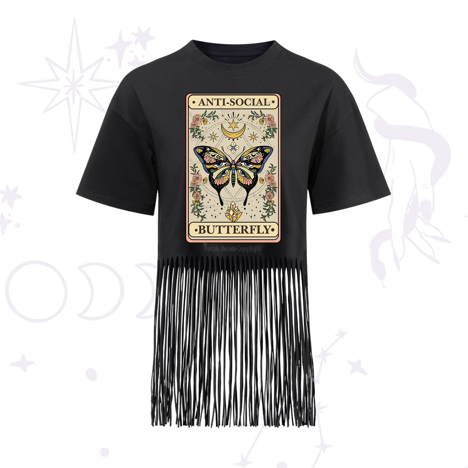 Purplehecate The Anti Social Nutterfly Oracle Card Fringe Hem T-Shirt