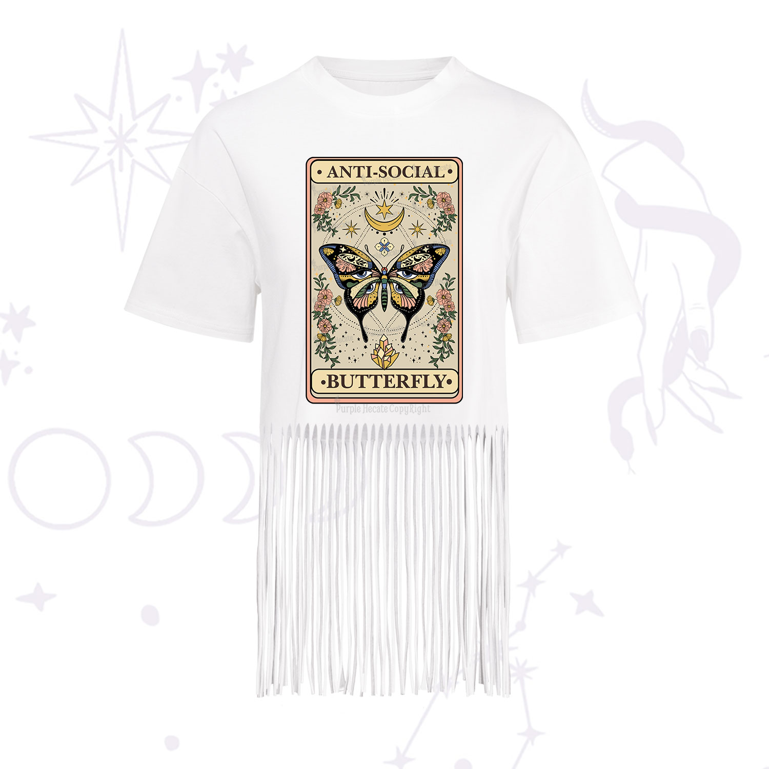 Purplehecate The Anti Social Nutterfly Oracle Card Fringe Hem T-Shirt
