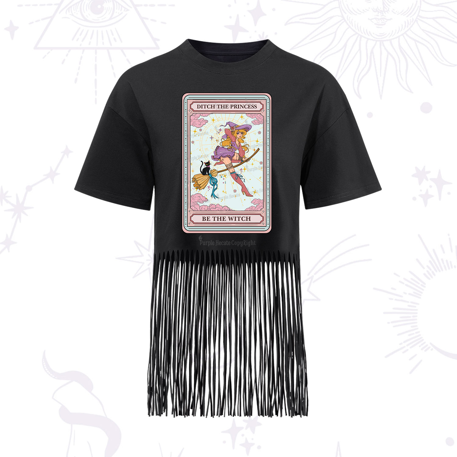Purplehecate The Ditch The Princess Be The Witch Oracle Card Fringe Hem T-Shirt
