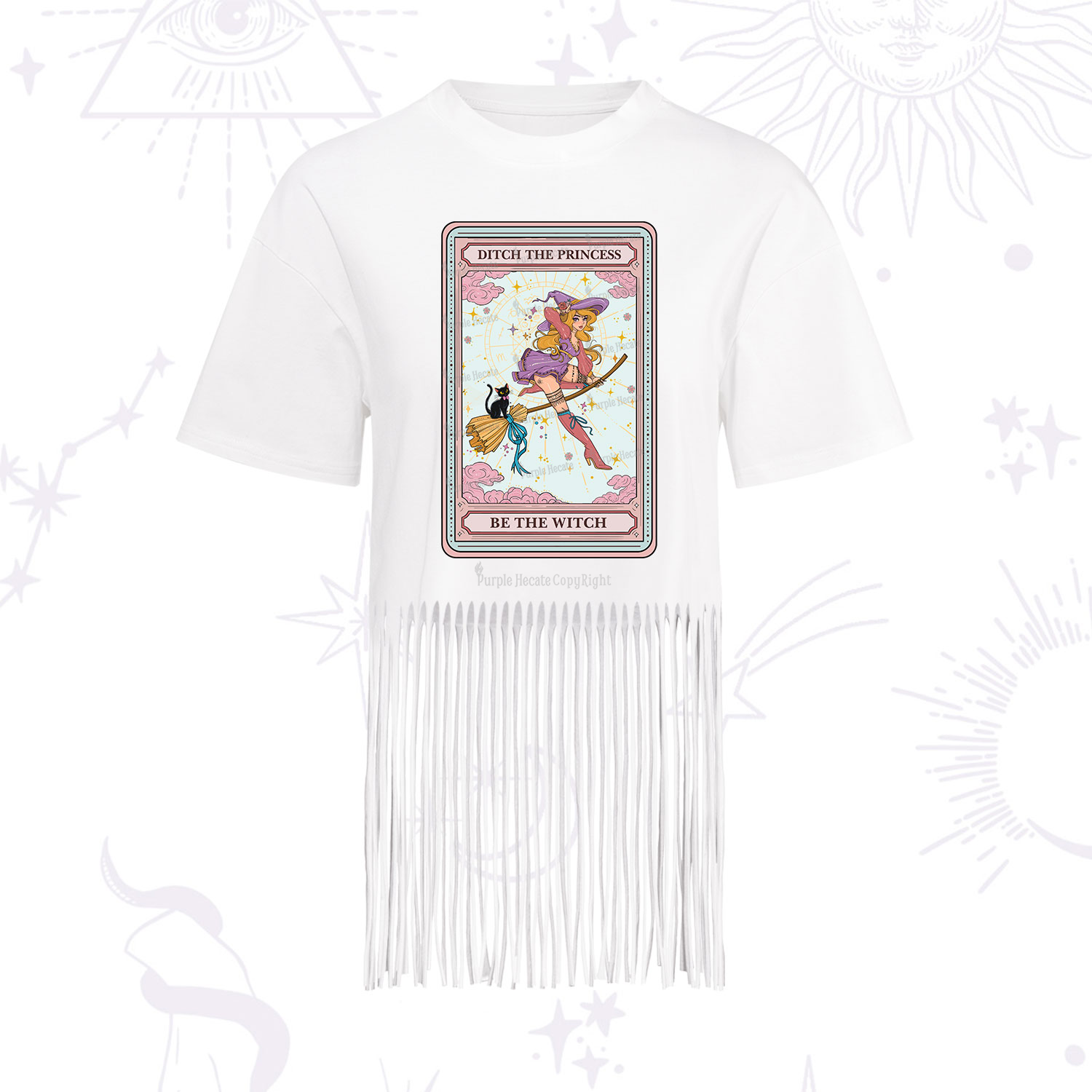 Purplehecate The Ditch The Princess Be The Witch Oracle Card Fringe Hem T-Shirt