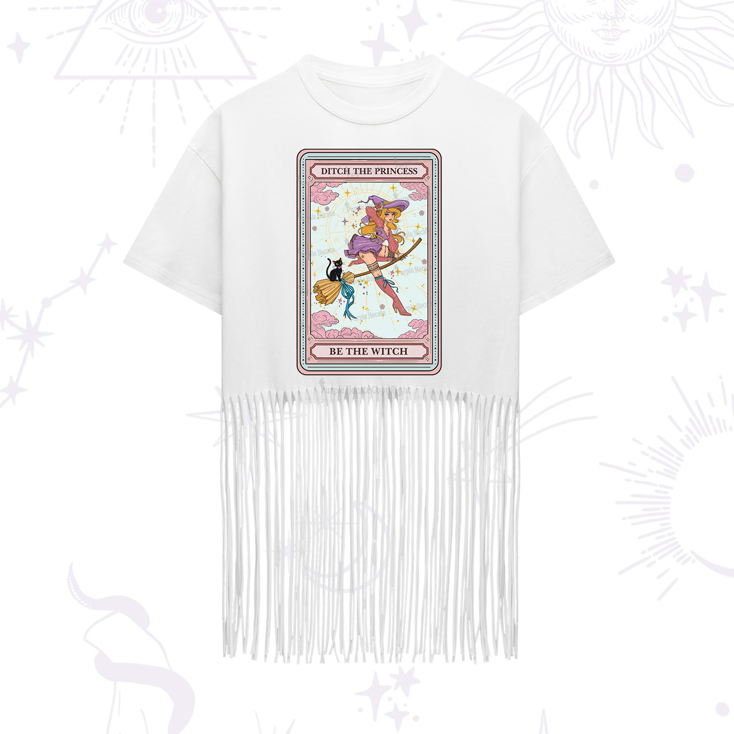 Purplehecate The Ditch The Princess Be The Witch Oracle Card Fringe Hem T-Shirt