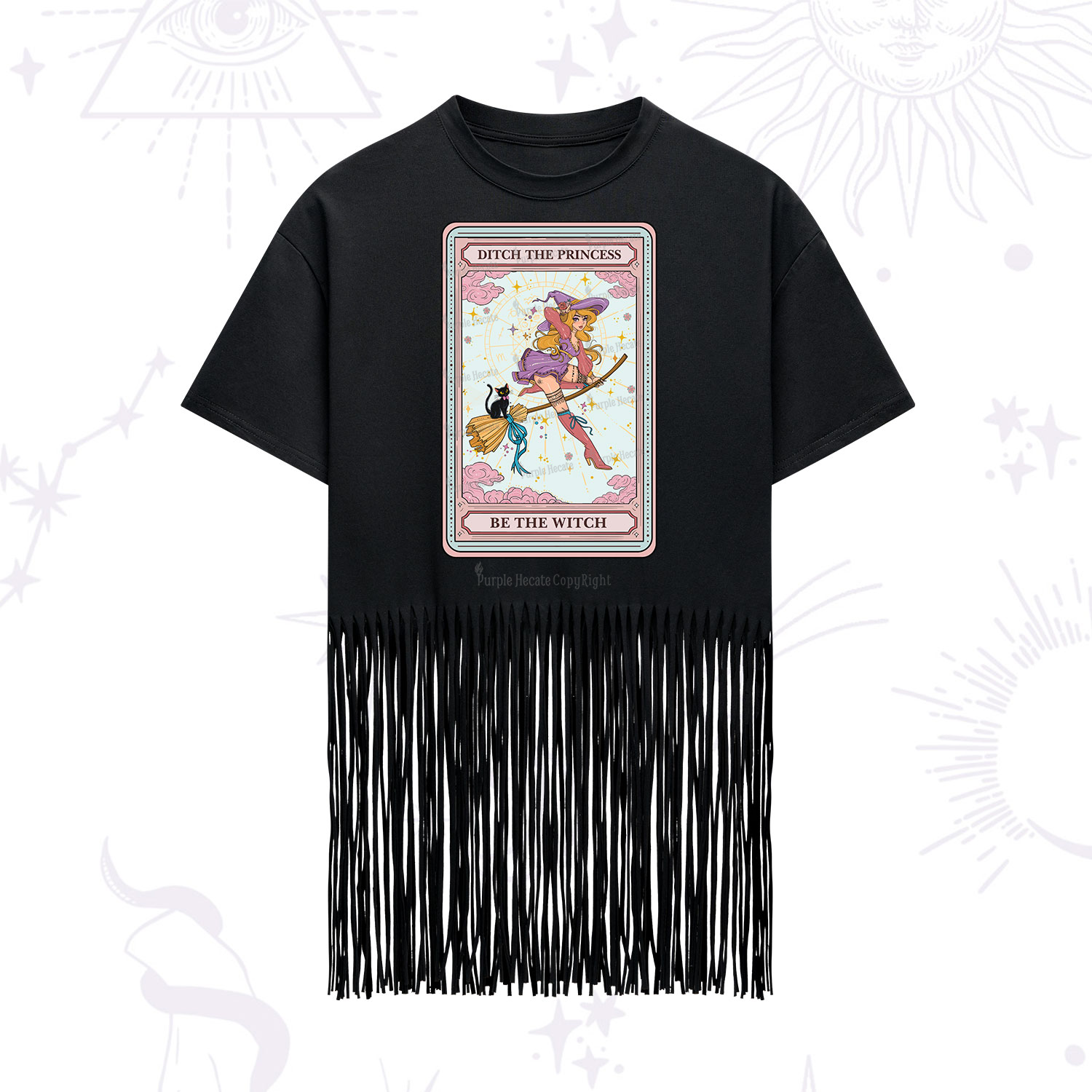 Purplehecate The Ditch The Princess Be The Witch Oracle Card Fringe Hem T-Shirt
