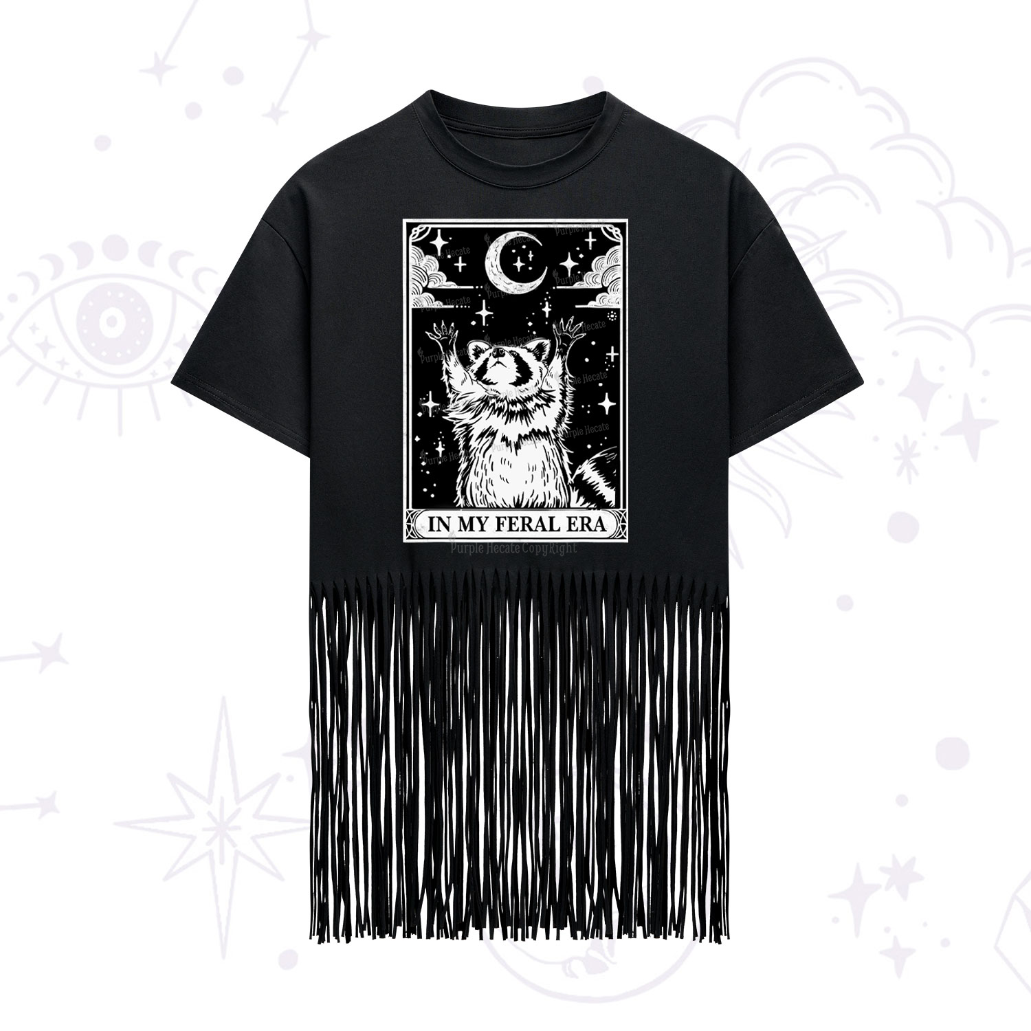 Purplehecate The In My Feral Era Oracle Card Fringe Hem T-Shirt