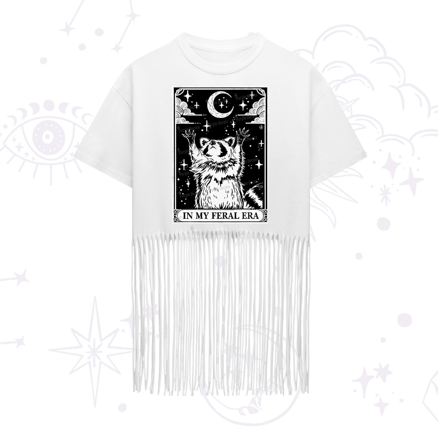 Purplehecate The In My Feral Era Oracle Card Fringe Hem T-Shirt