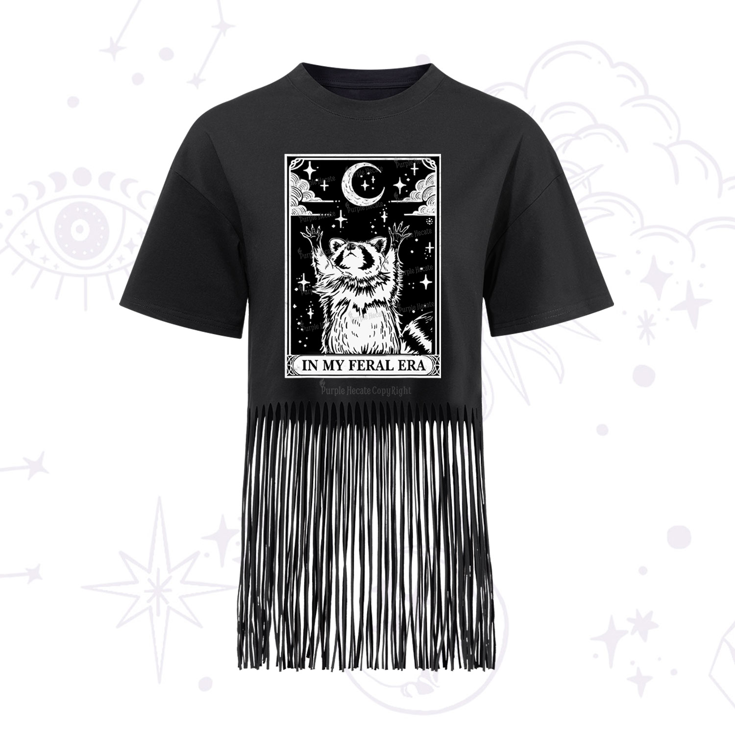 Purplehecate The In My Feral Era Oracle Card Fringe Hem T-Shirt