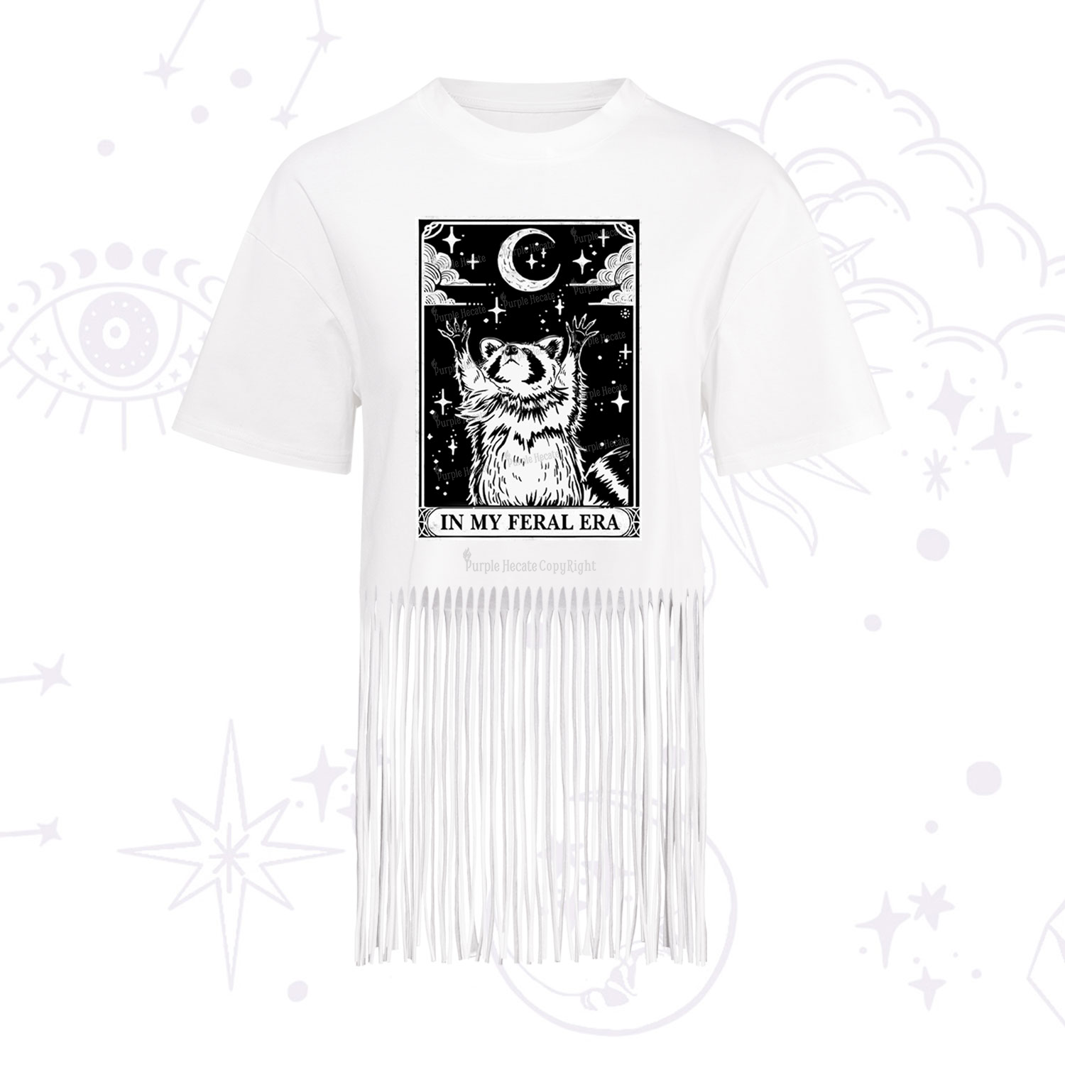 Purplehecate The In My Feral Era Oracle Card Fringe Hem T-Shirt