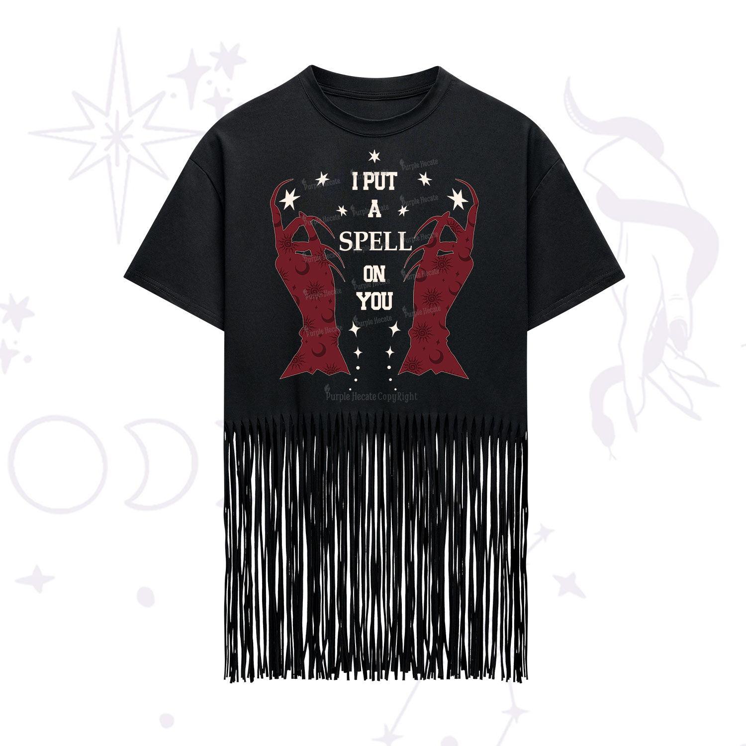 Purplehecate I Put A Spell On You Fringe Hem T-Shirt
