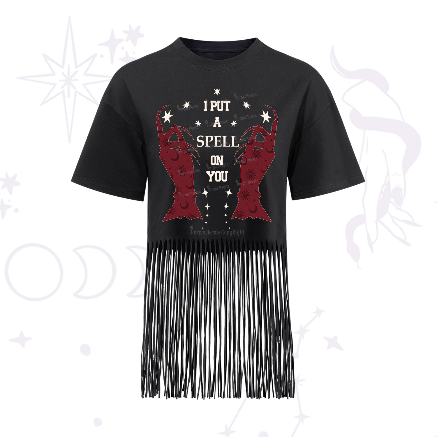 Purplehecate I Put A Spell On You Fringe Hem T-Shirt