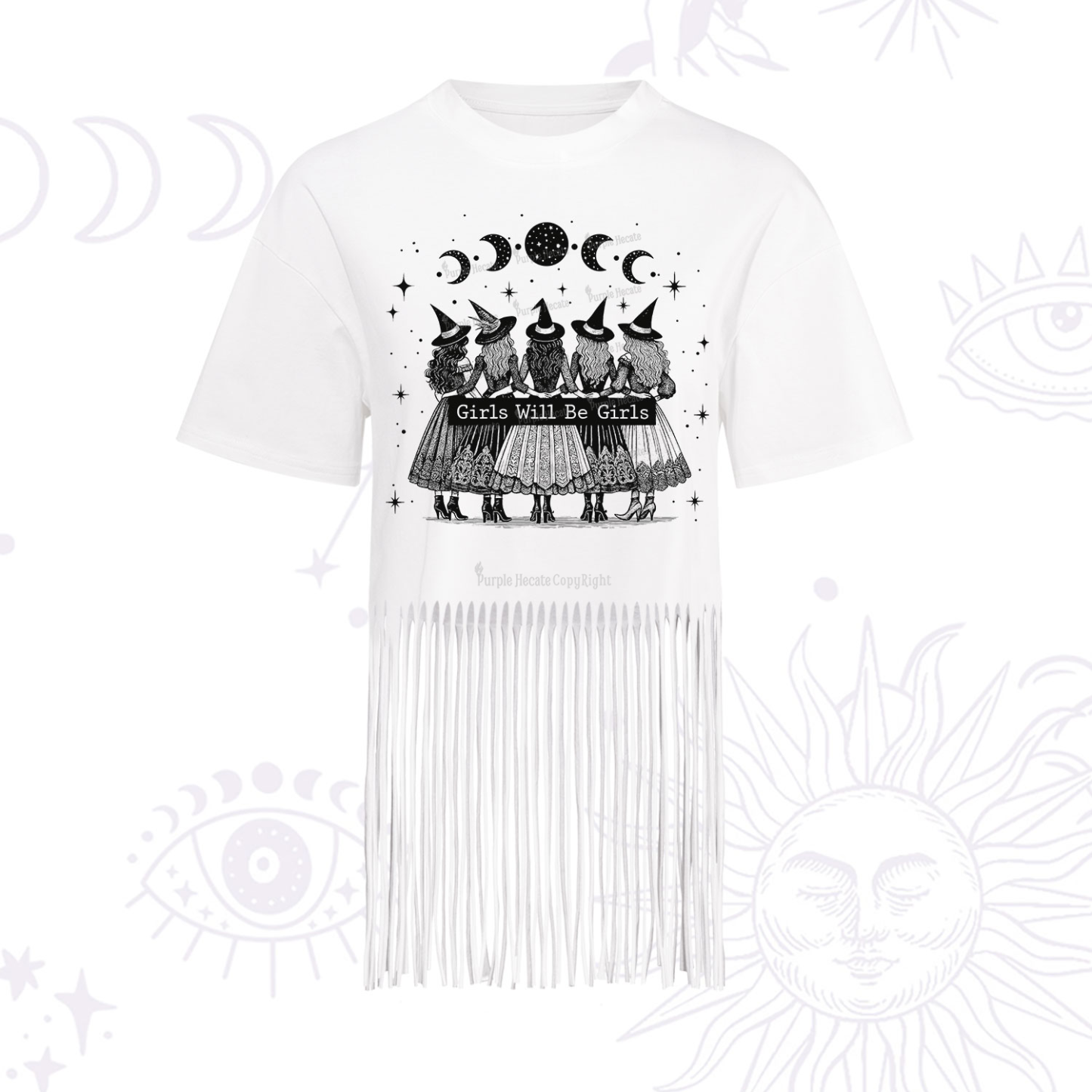Purplehecate Girls Will Be Girls Witch Power Fringe Hem T-Shirt