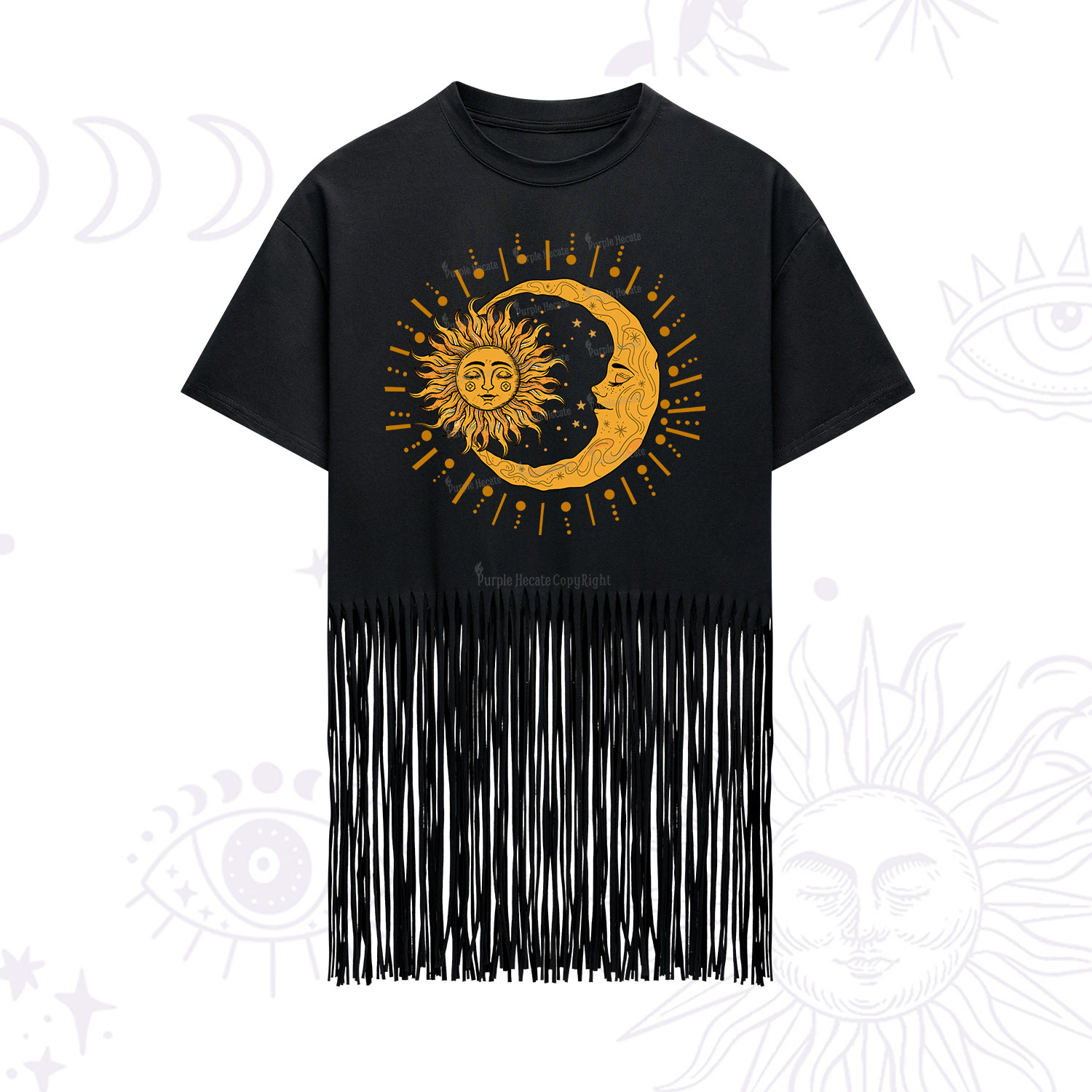 Purplehecate Solar & Lunar Spirit Fringe Hem T-Shirt