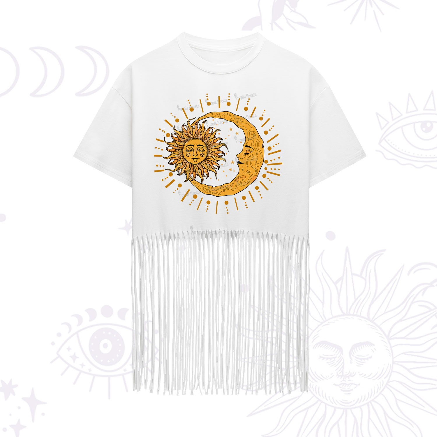 Purplehecate Solar & Lunar Spirit Fringe Hem T-Shirt