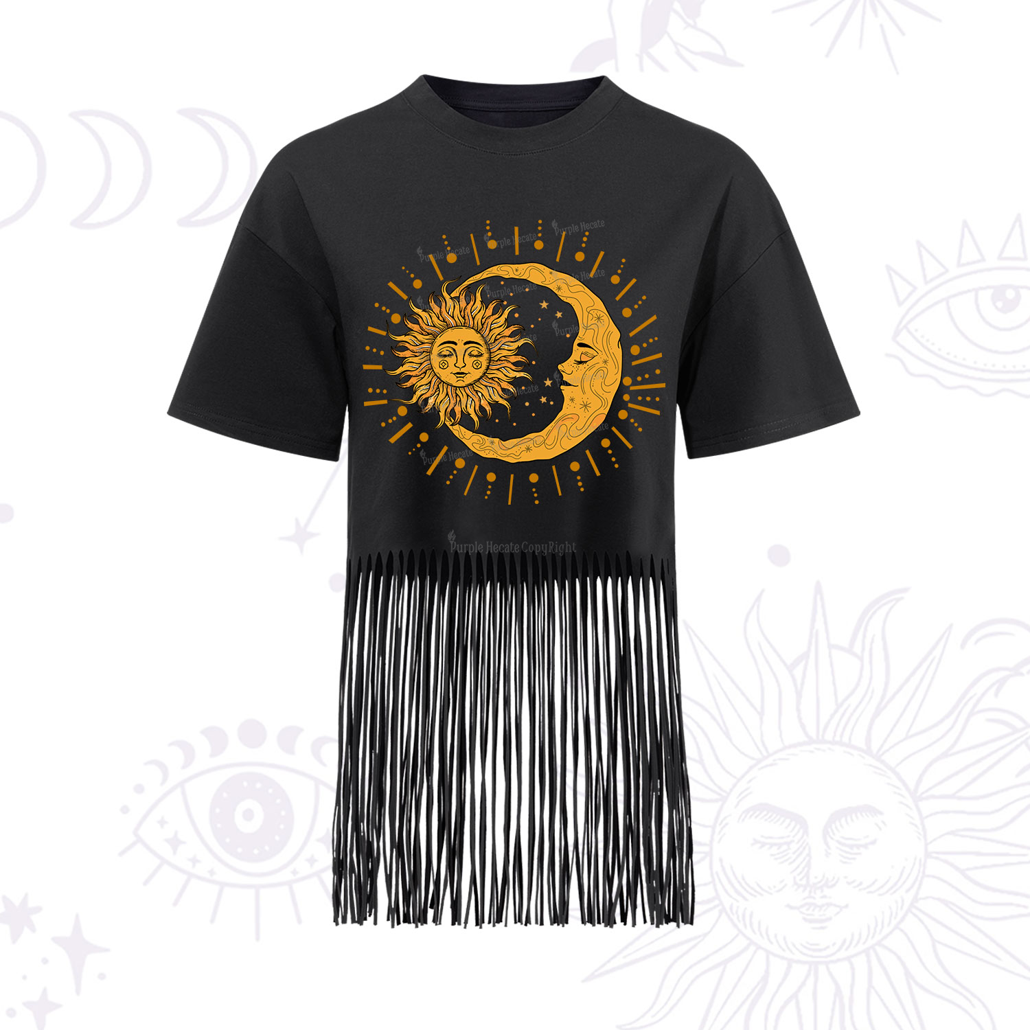 Purplehecate Solar & Lunar Spirit Fringe Hem T-Shirt