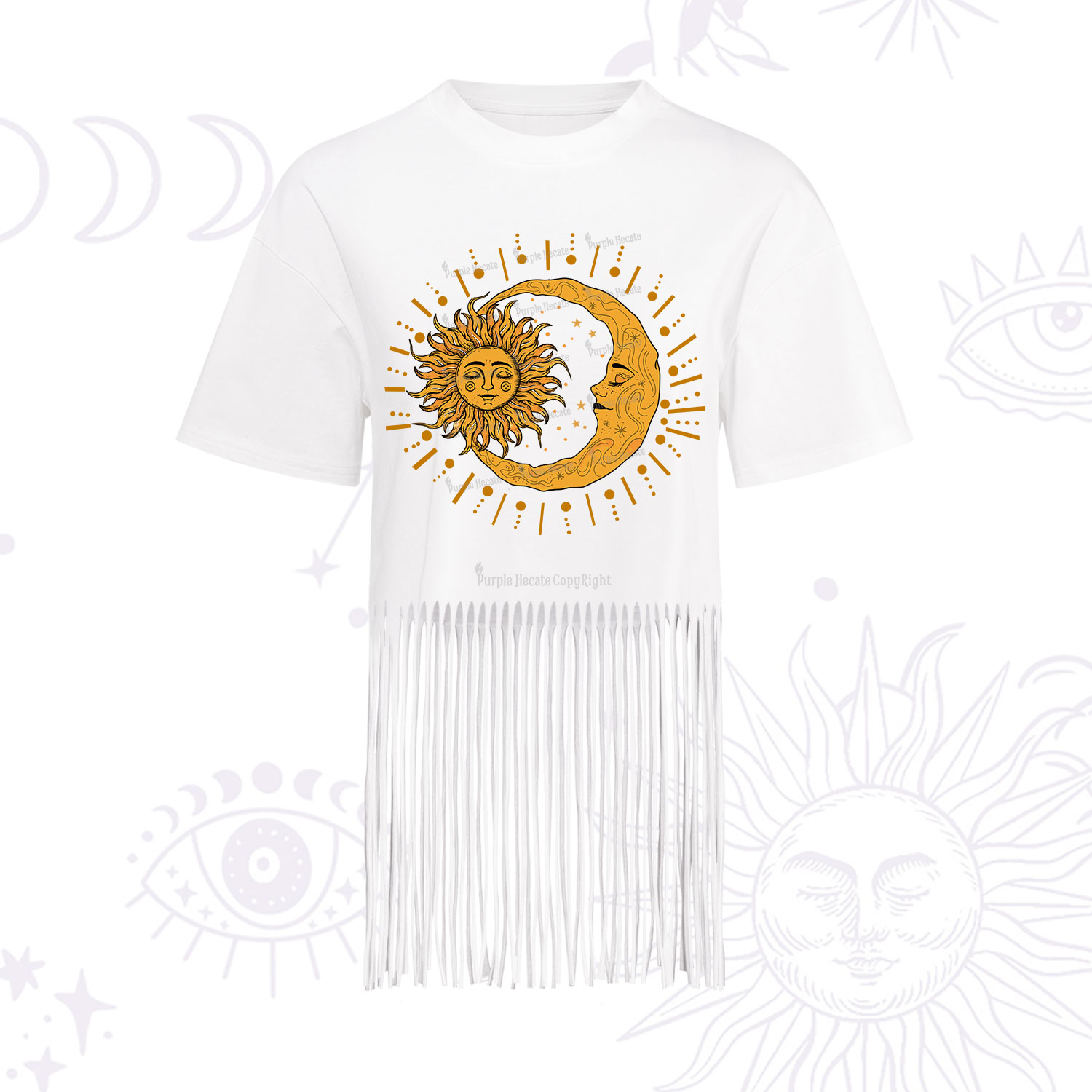 Purplehecate Solar & Lunar Spirit Fringe Hem T-Shirt