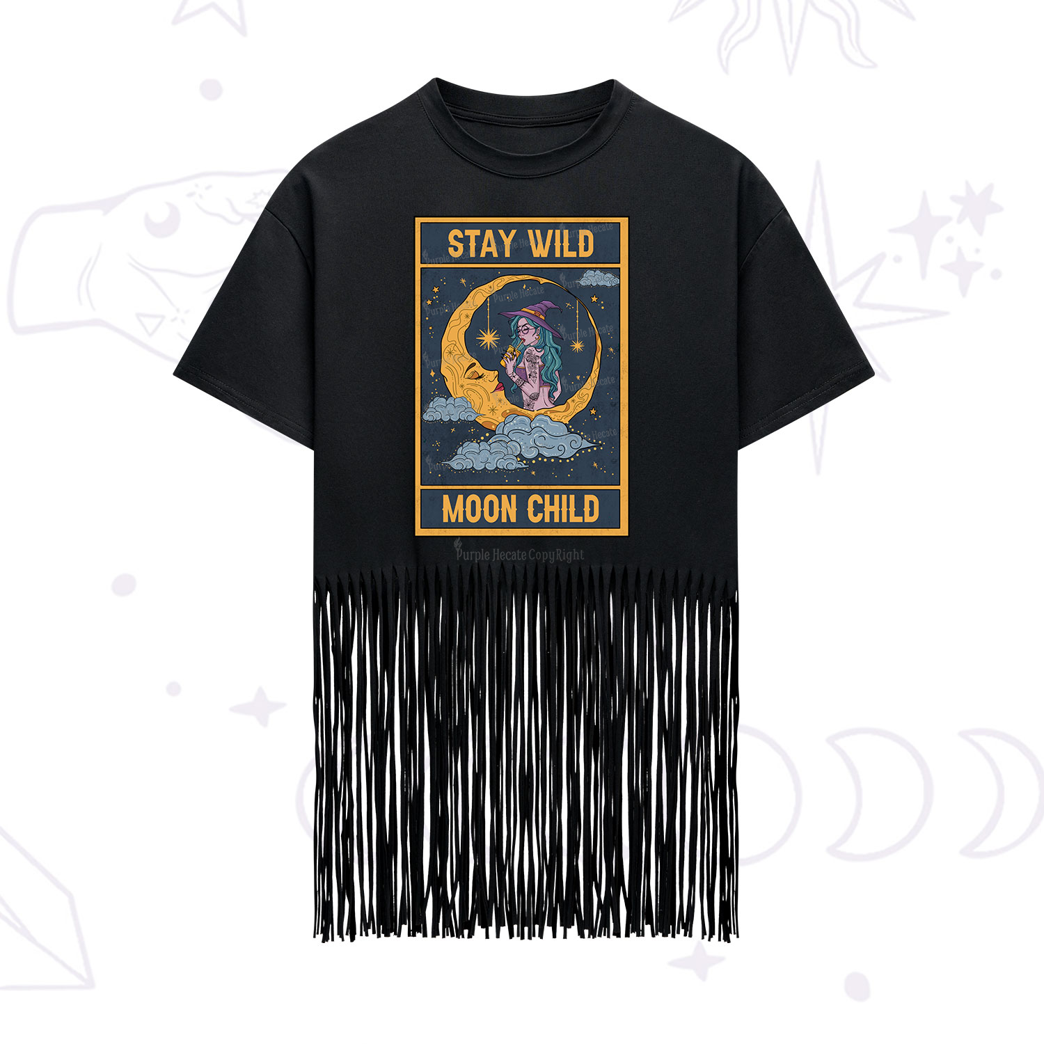 Purplehecate The Stay Wild Moon Child Oracle Card Fringe Hem T-Shirt