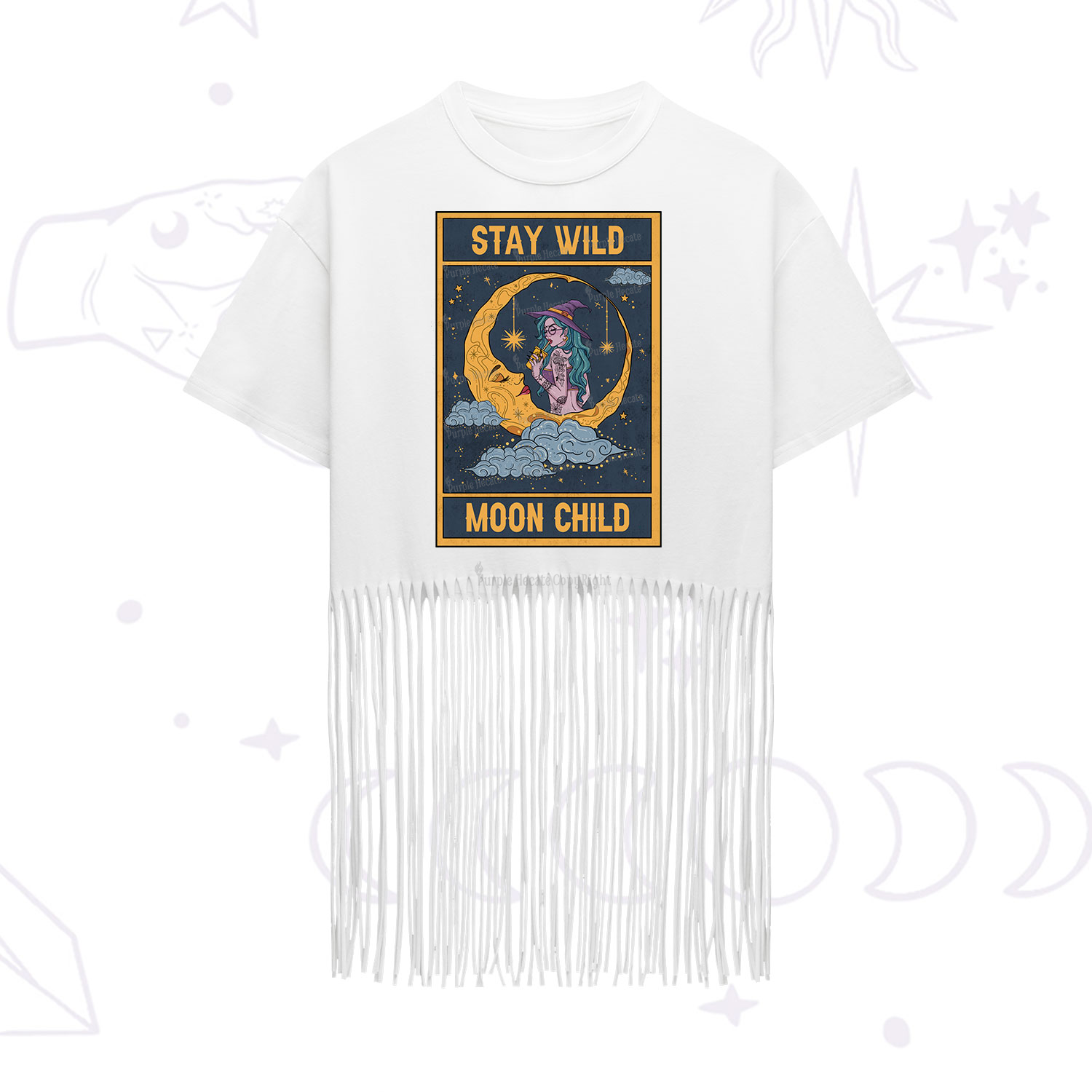Purplehecate The Stay Wild Moon Child Oracle Card Fringe Hem T-Shirt