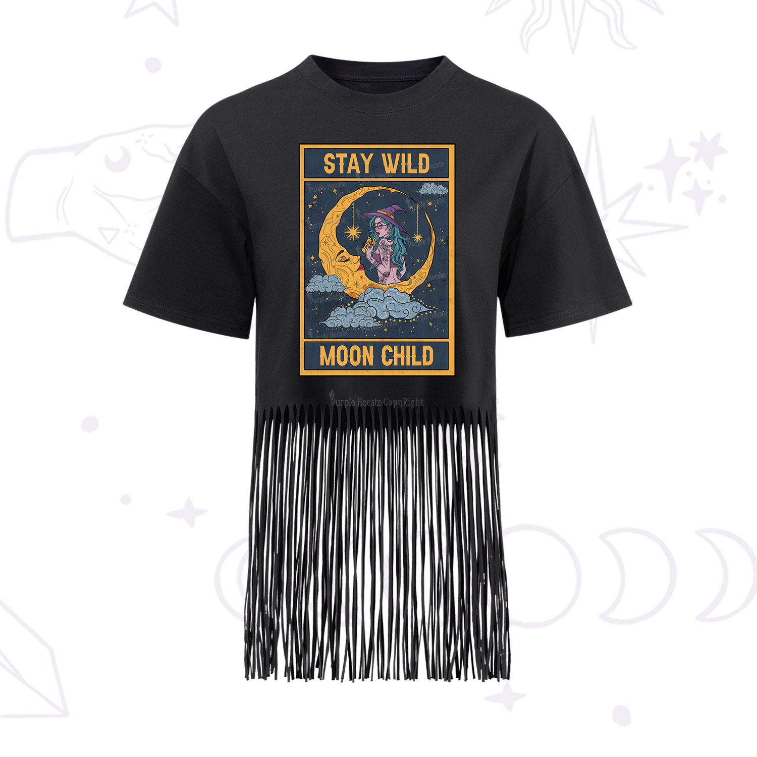 Purplehecate The Stay Wild Moon Child Oracle Card Fringe Hem T-Shirt
