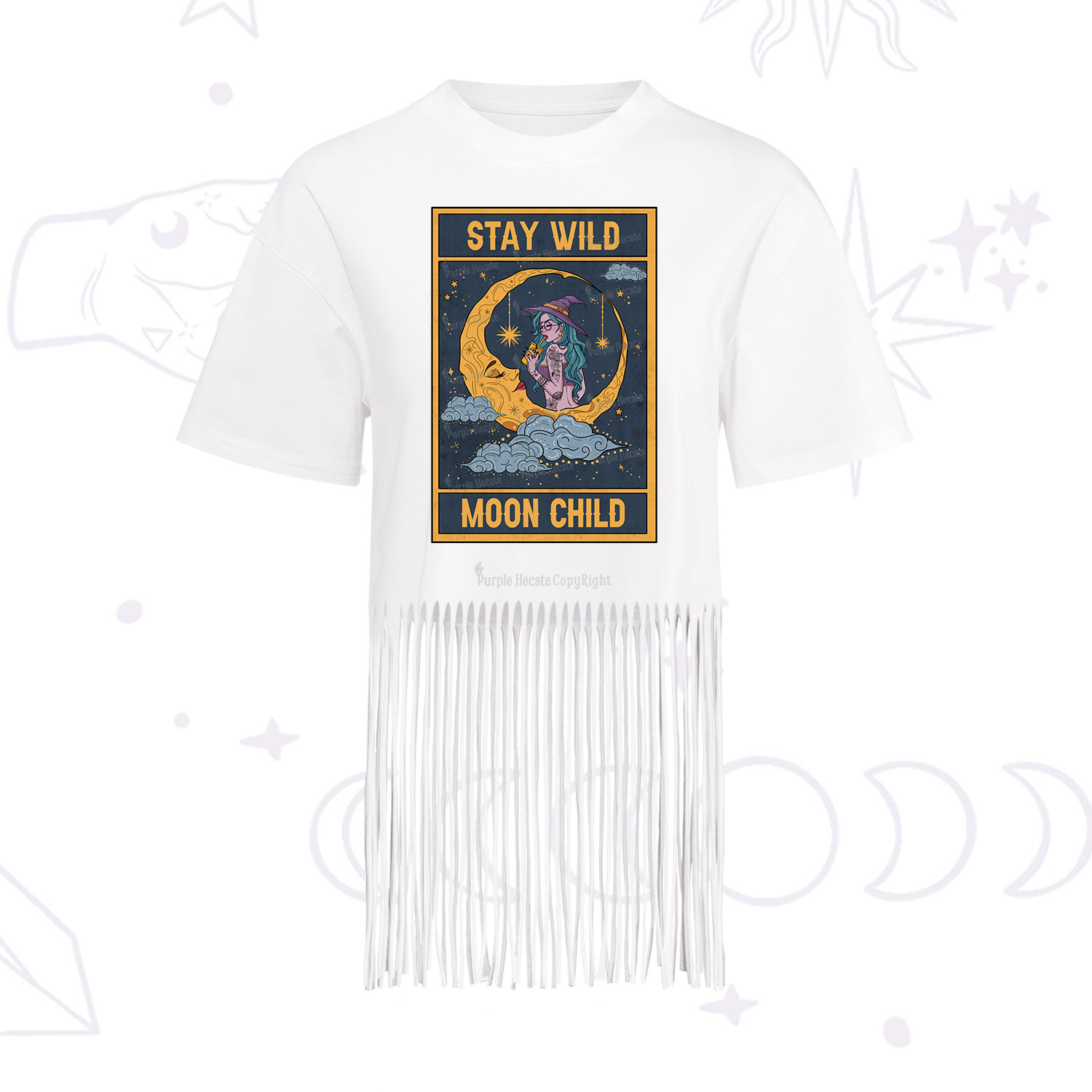 Purplehecate The Stay Wild Moon Child Oracle Card Fringe Hem T-Shirt